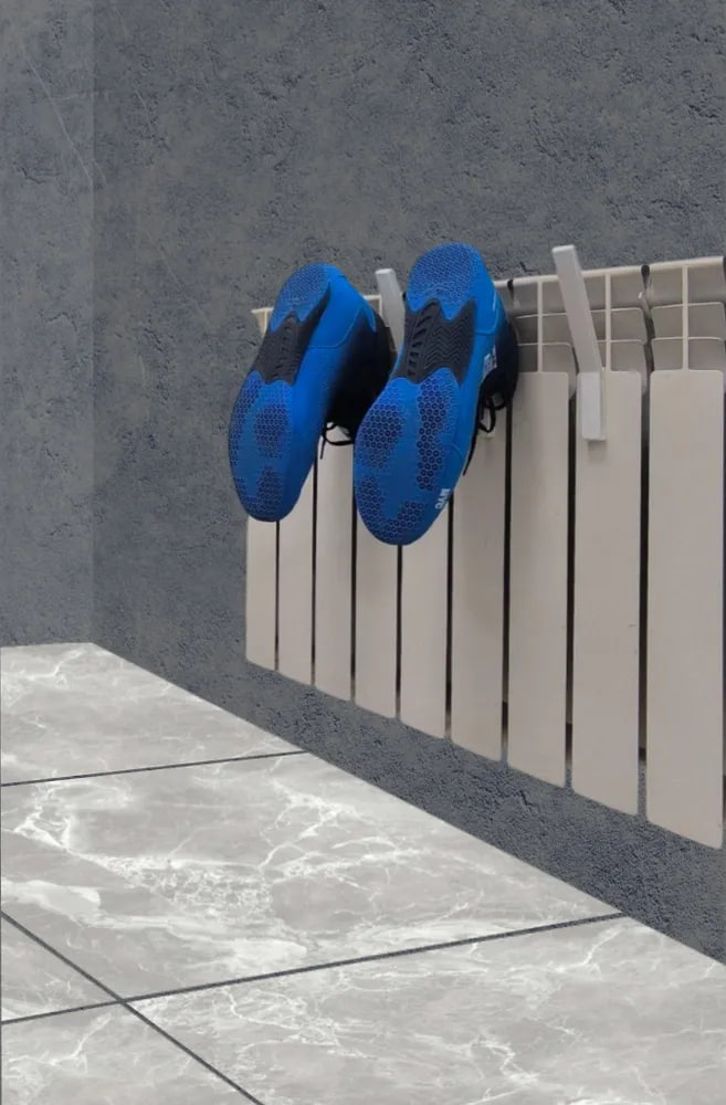 Radiator shoe drying hooks
