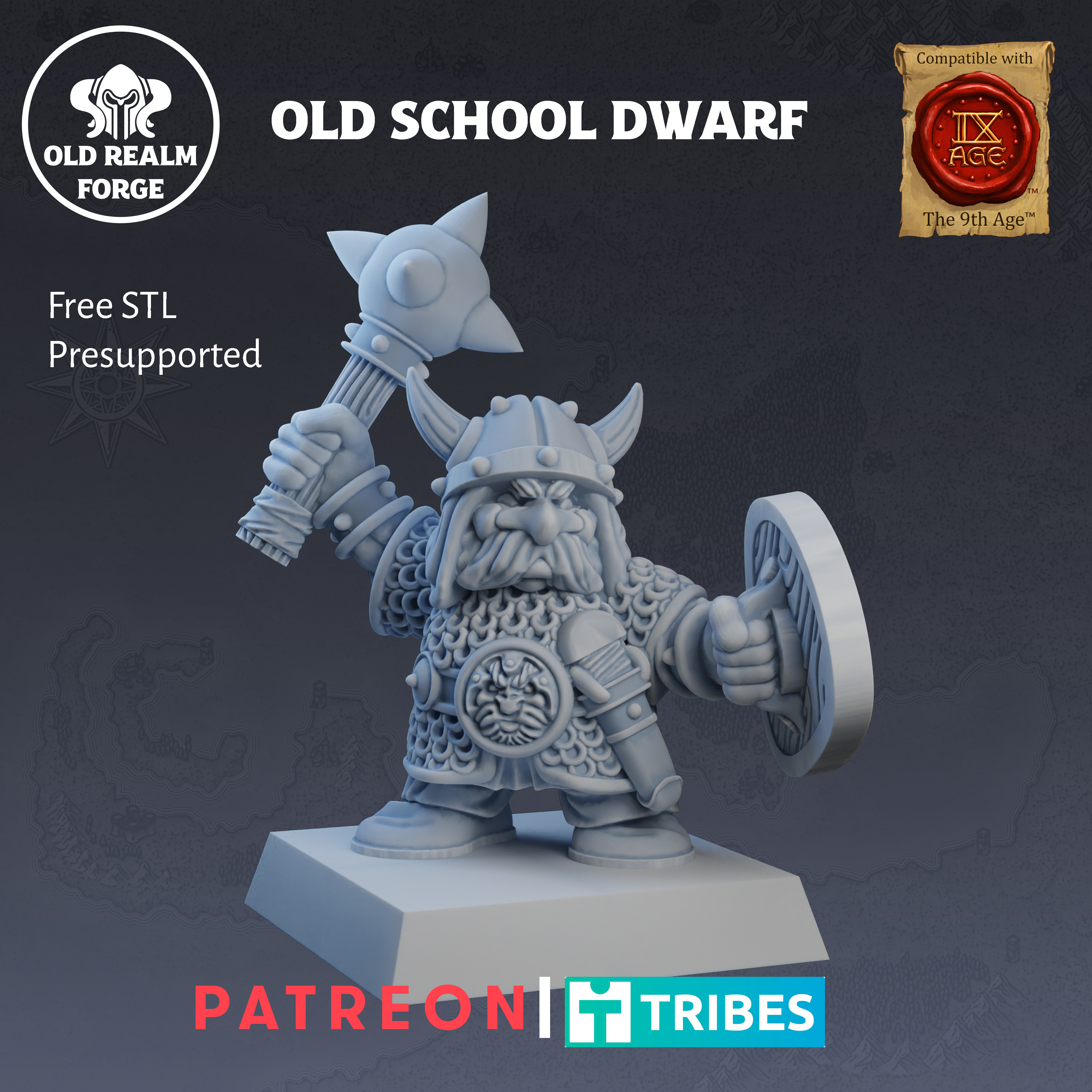 Free Presupported Miniature - Old School Dwarf