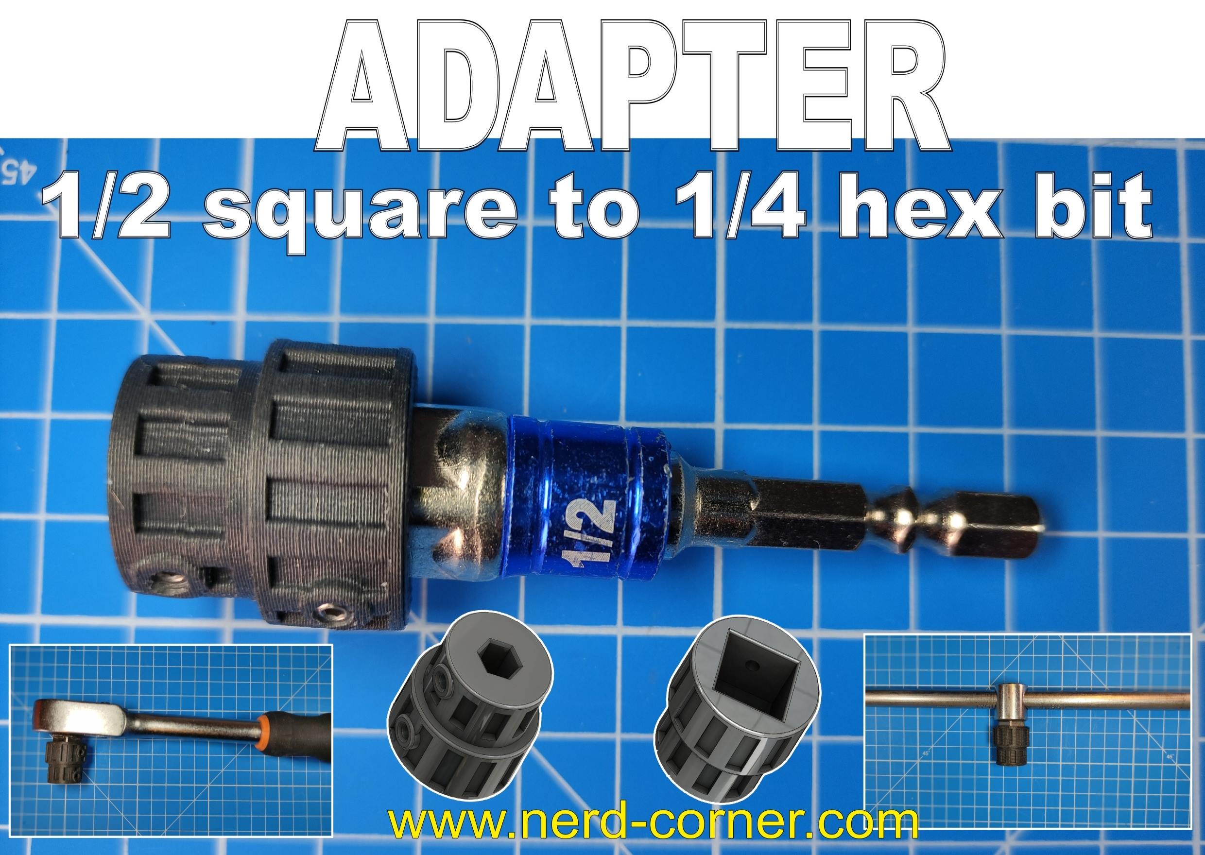 Adapter 1/2 square to 1/4 hex bit