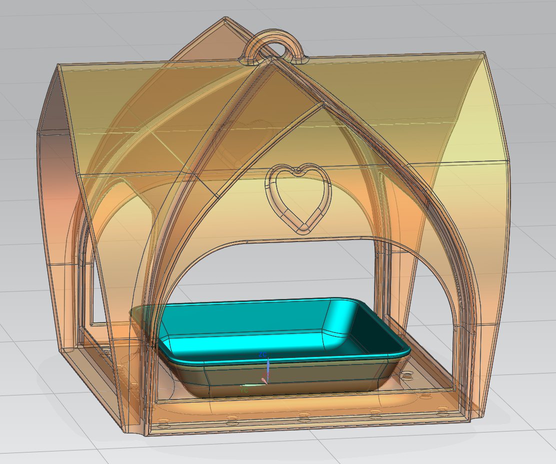 vassoio per mangiatoia per volatili con tetto curvo - tray for bird feeder with curved roof