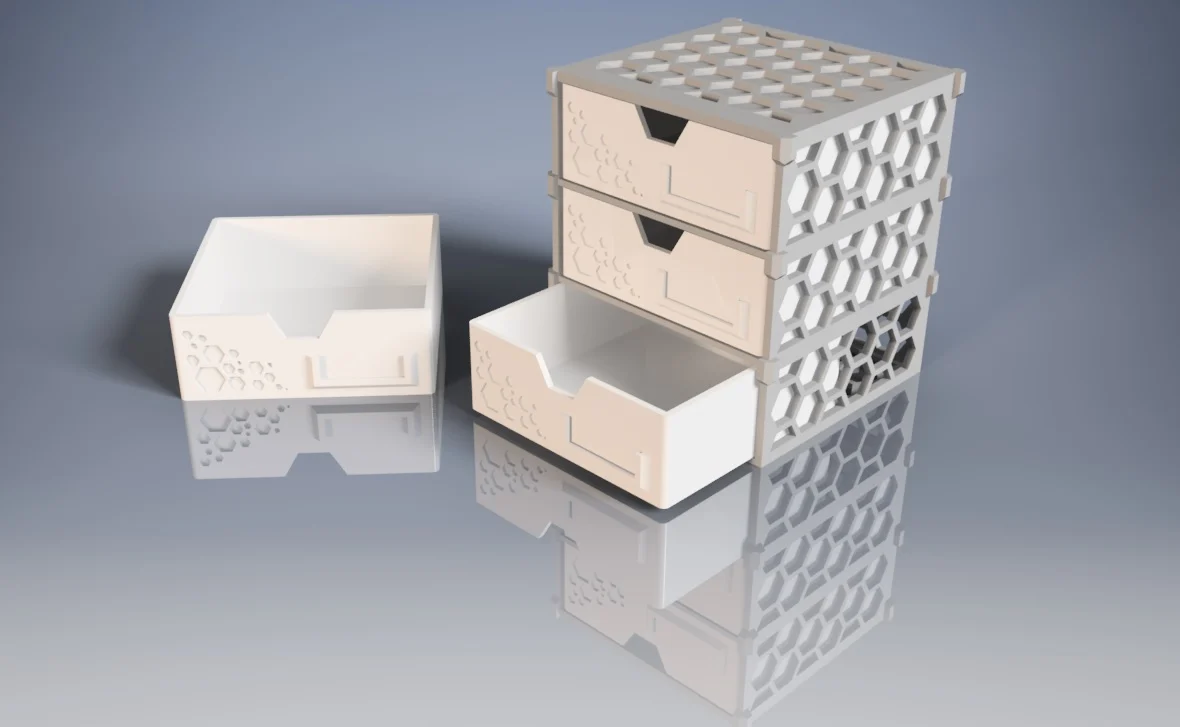 Modular Drawer-Box with hexagonal pattern