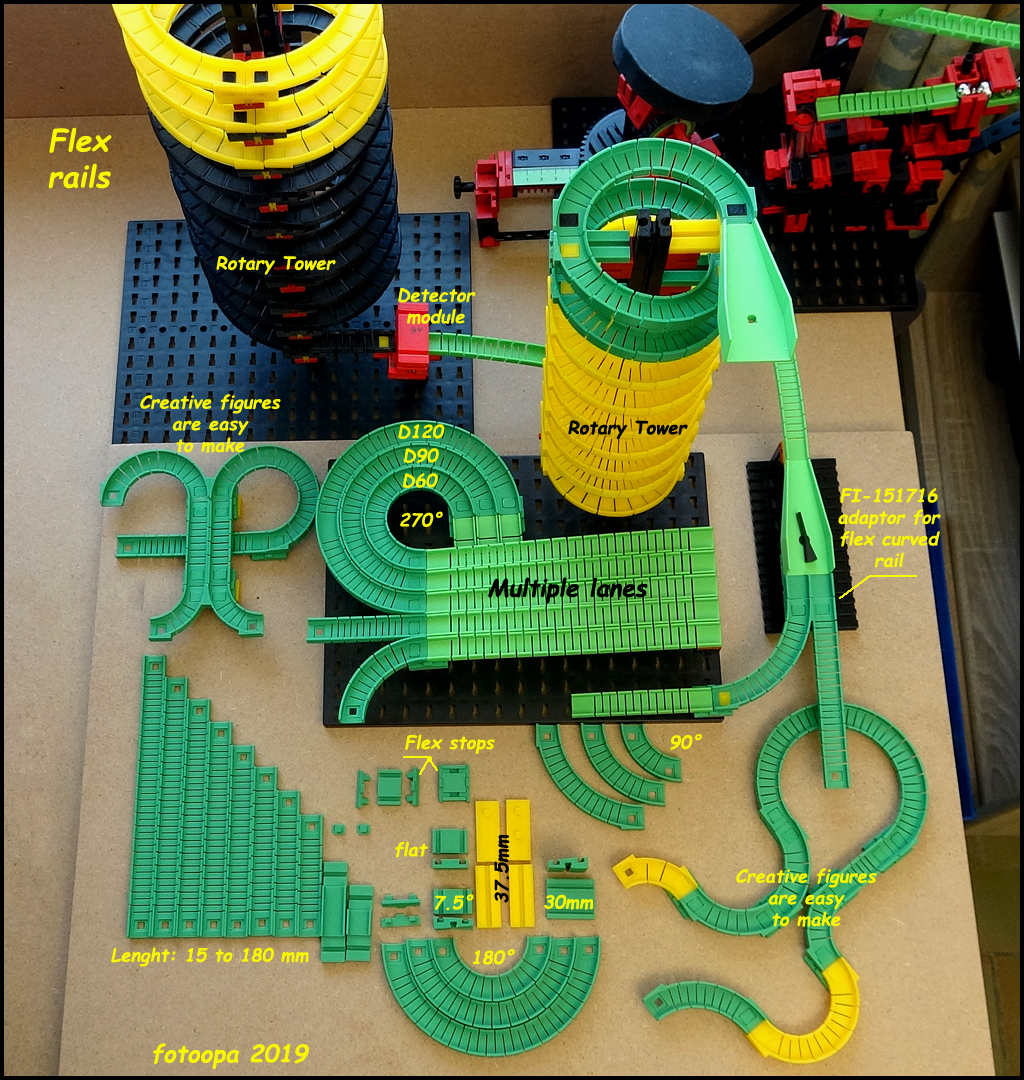 Flex rails for Fischertechnik track ball system.