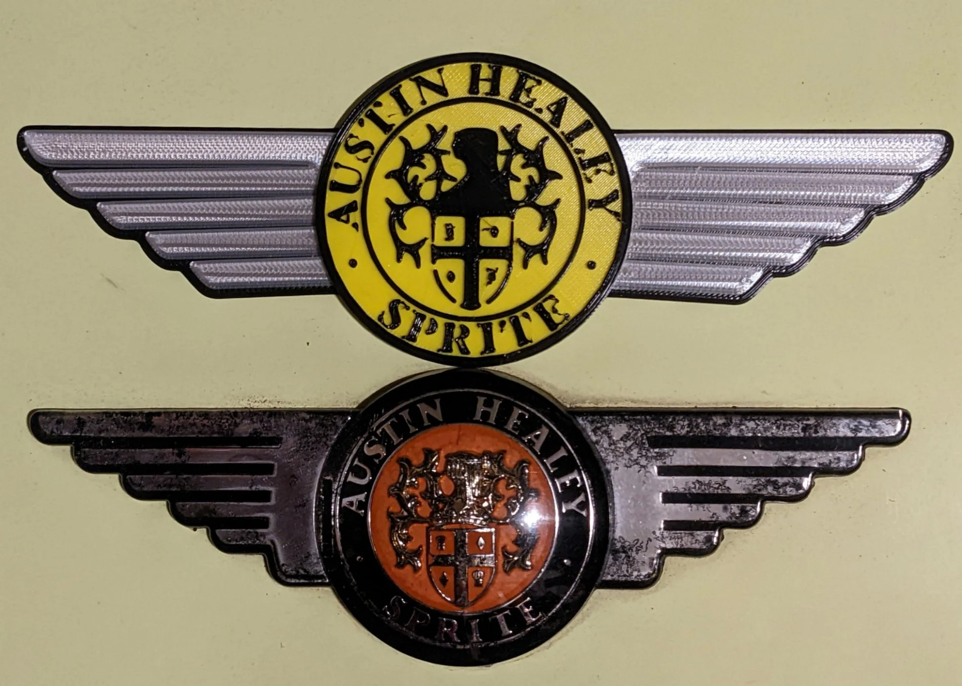 Austin Healey Sprite hood badge wings logo