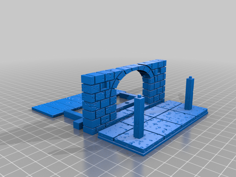 OpenForge Cut Stone Wide Arched Door with Walkway