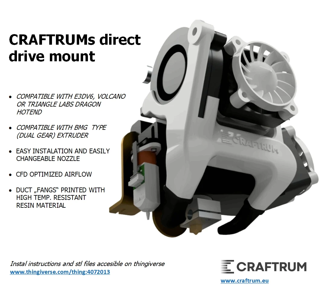 CRAFTRUMs Direct Drive with BMG extruder and E3Dv6