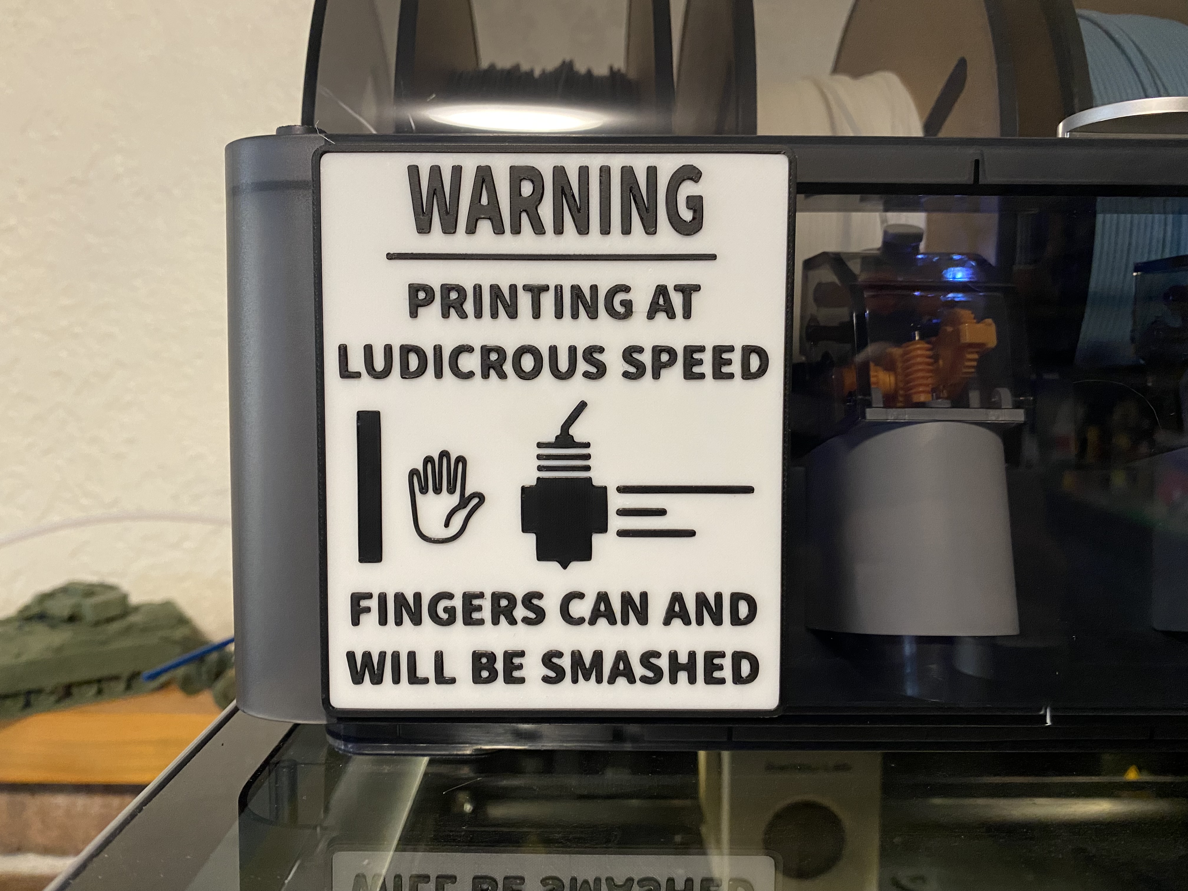 Printing At Ludicrous Speed Warning Sign