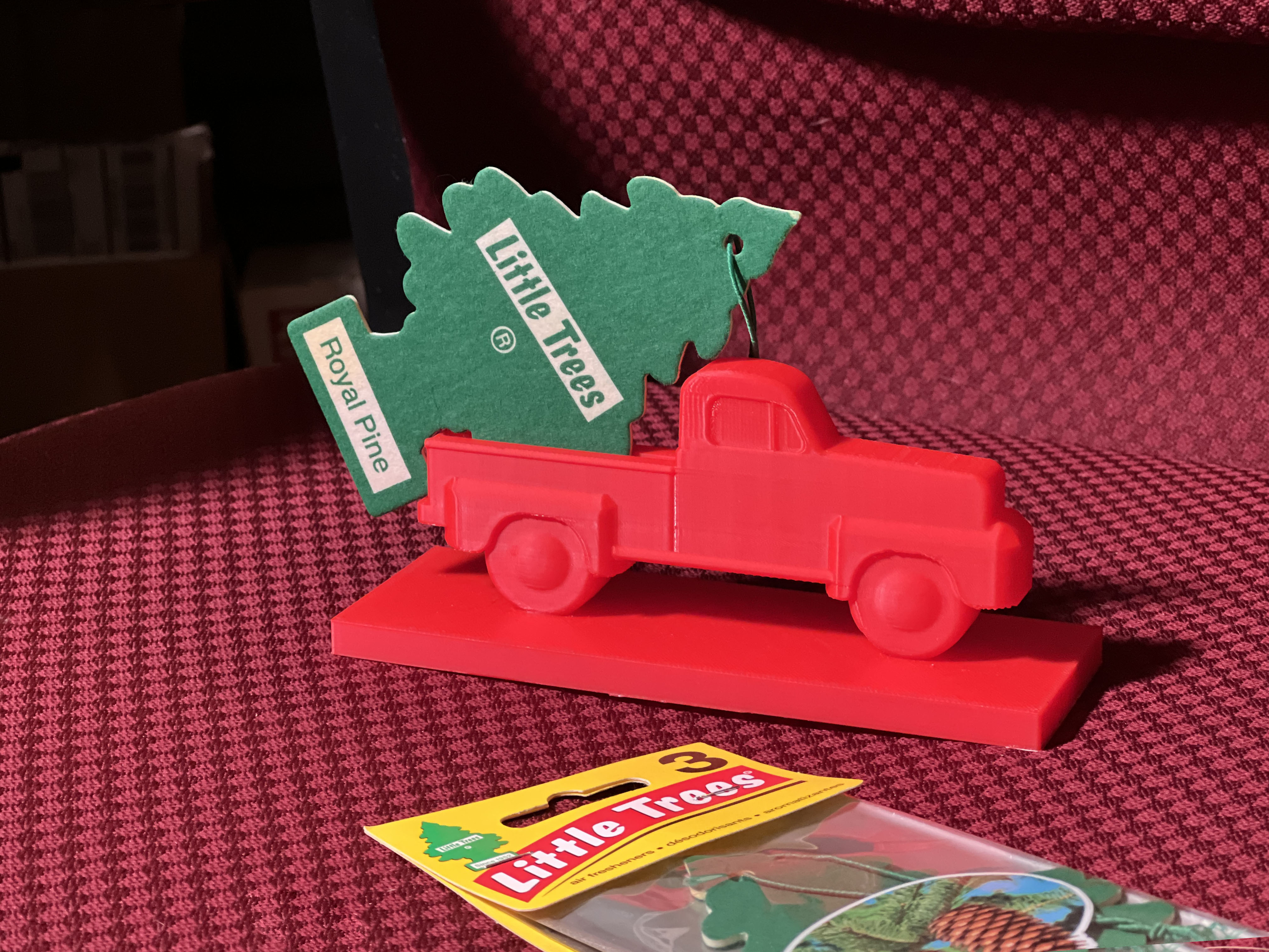 Little Red Truck Hauling a Christmas Tree - (Air Freshener Car Holder)