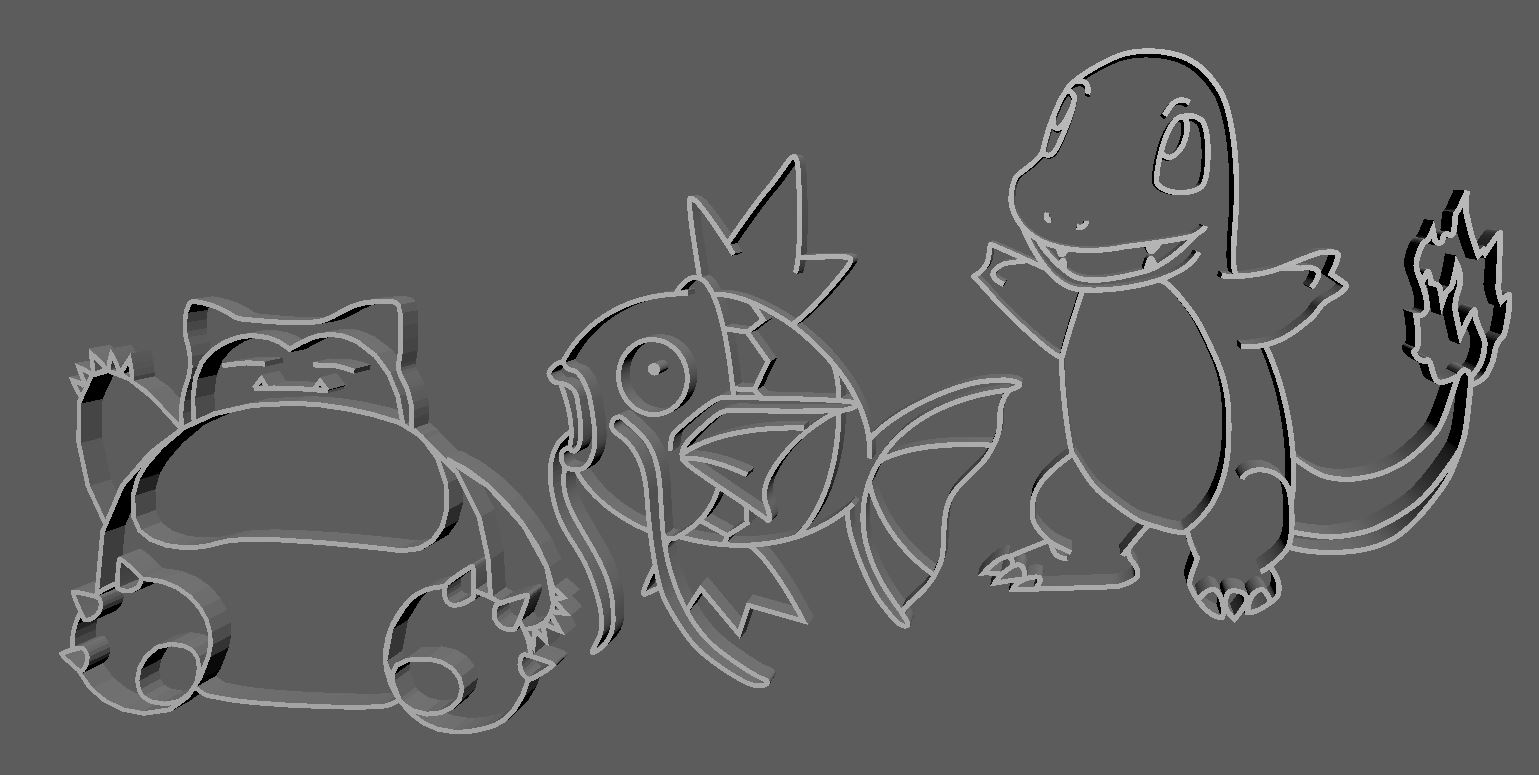 Pokemon-themed lineart for picture frame Snorlax, Charmander, Magikarp