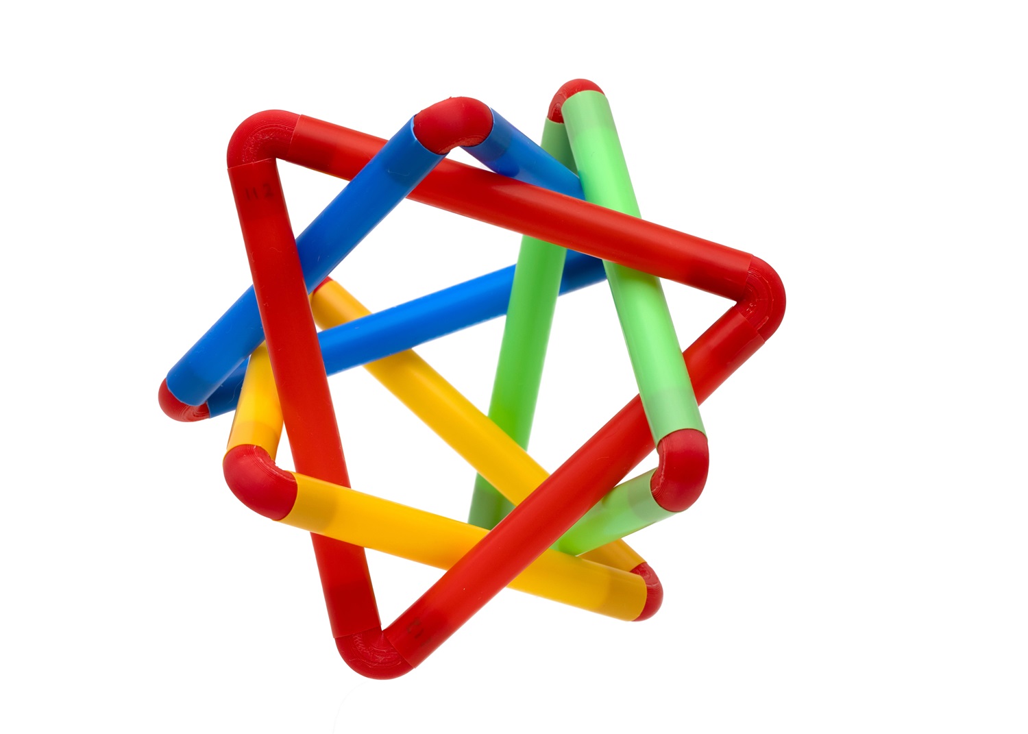 4 Triangles Geometric Model v4. A straw craft project with 3D printed connectors.