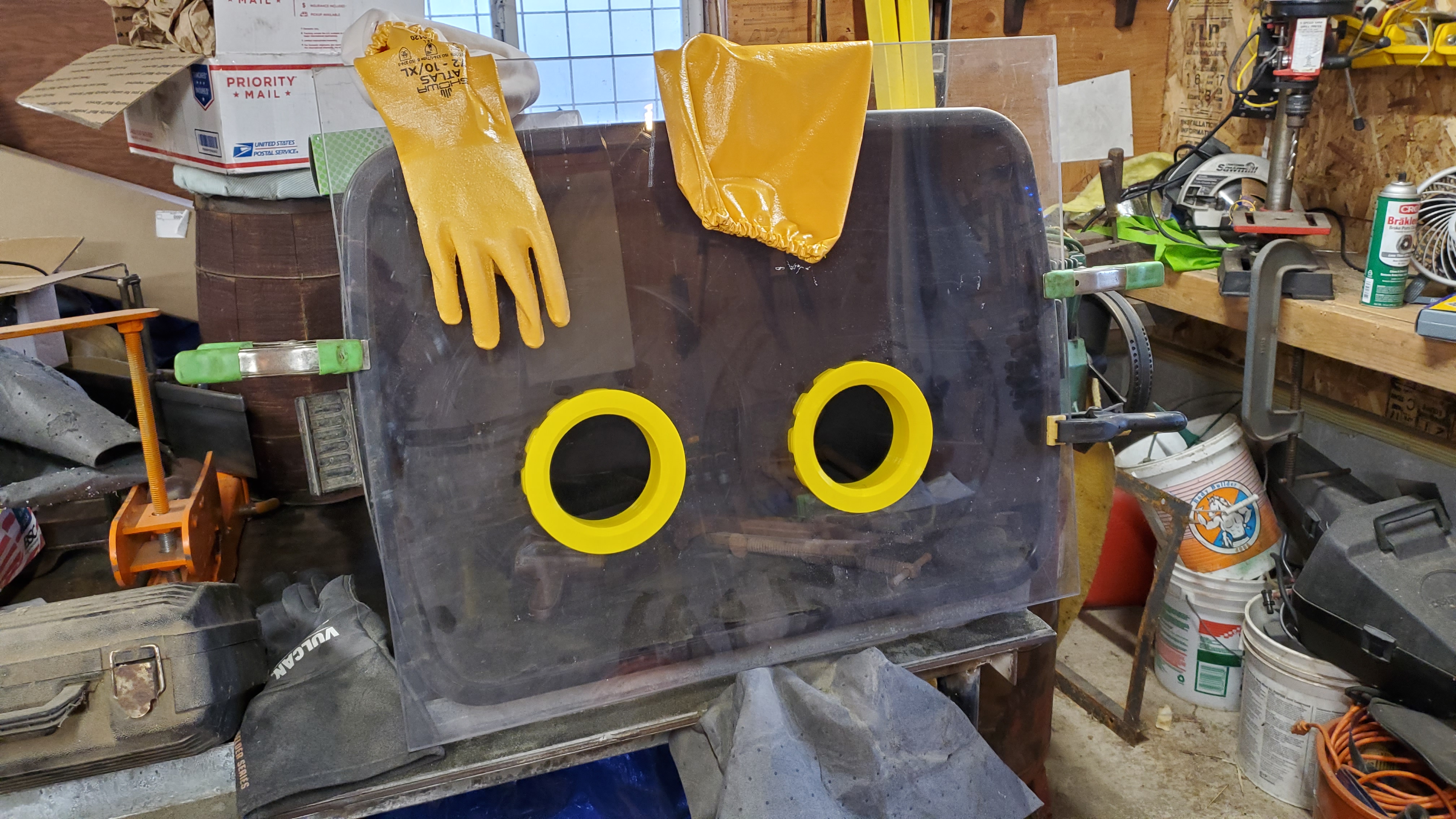 Sand blast box glove flange
