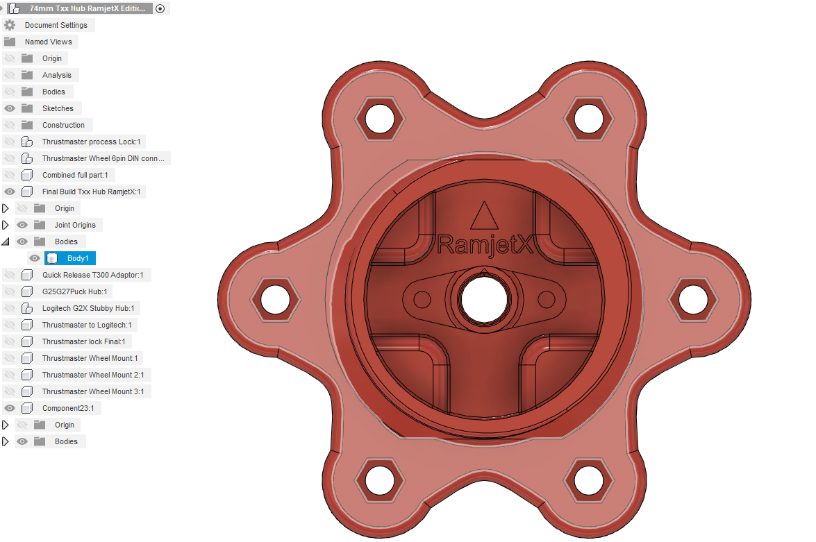 RamjetX Thrustmaster 74mm Hub Adaptor V2 - Fixed Rotation