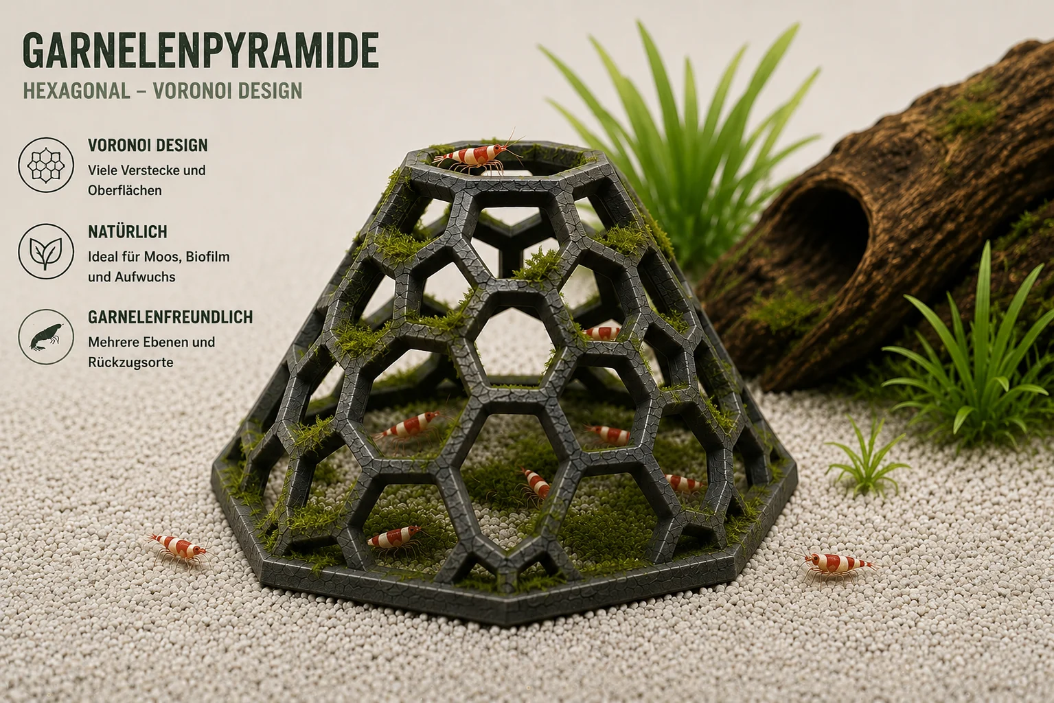 Hexagonale Garnelenpyramide im Voronoi-Stil