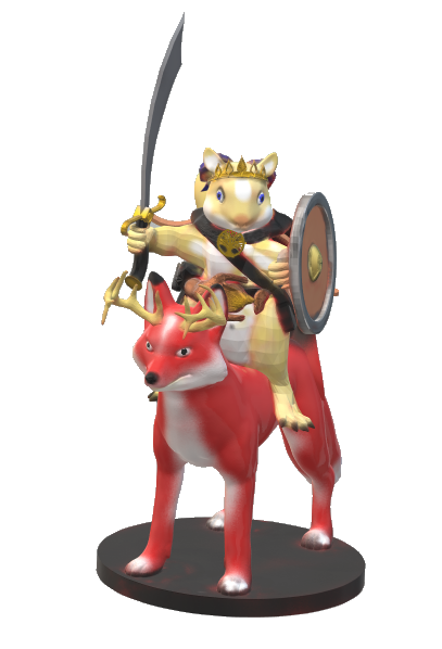 Squirrelfolk druidess riding foxibou