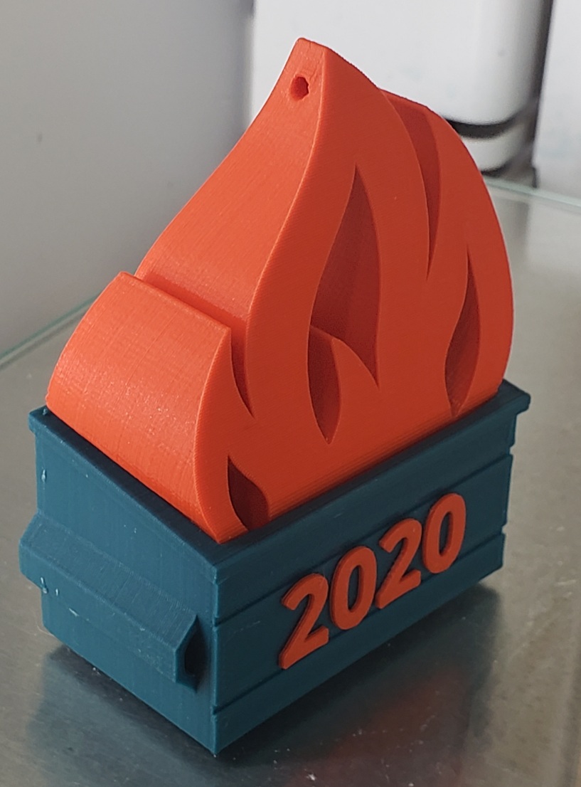 2020 Dumpster Fire Ornament (Dual Color Dumpster and Angled Fire)