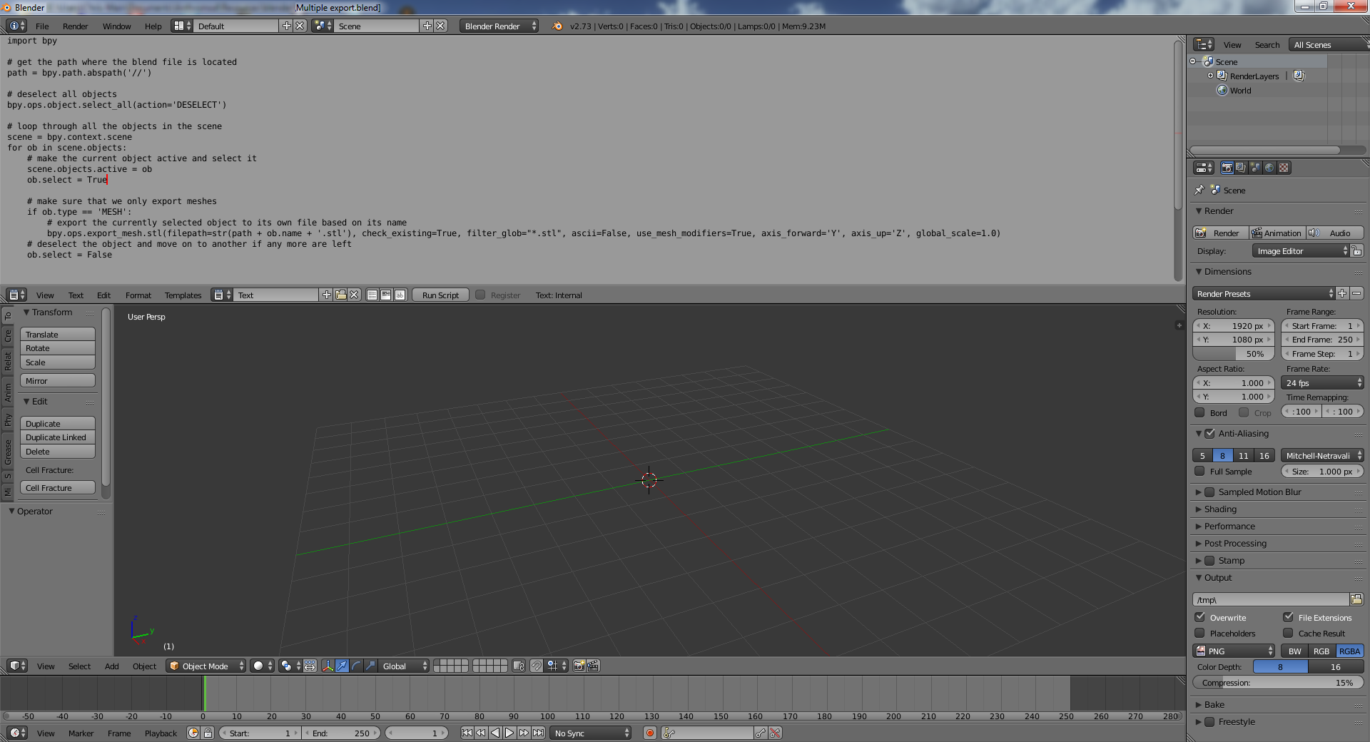 Blender multiple stl export script