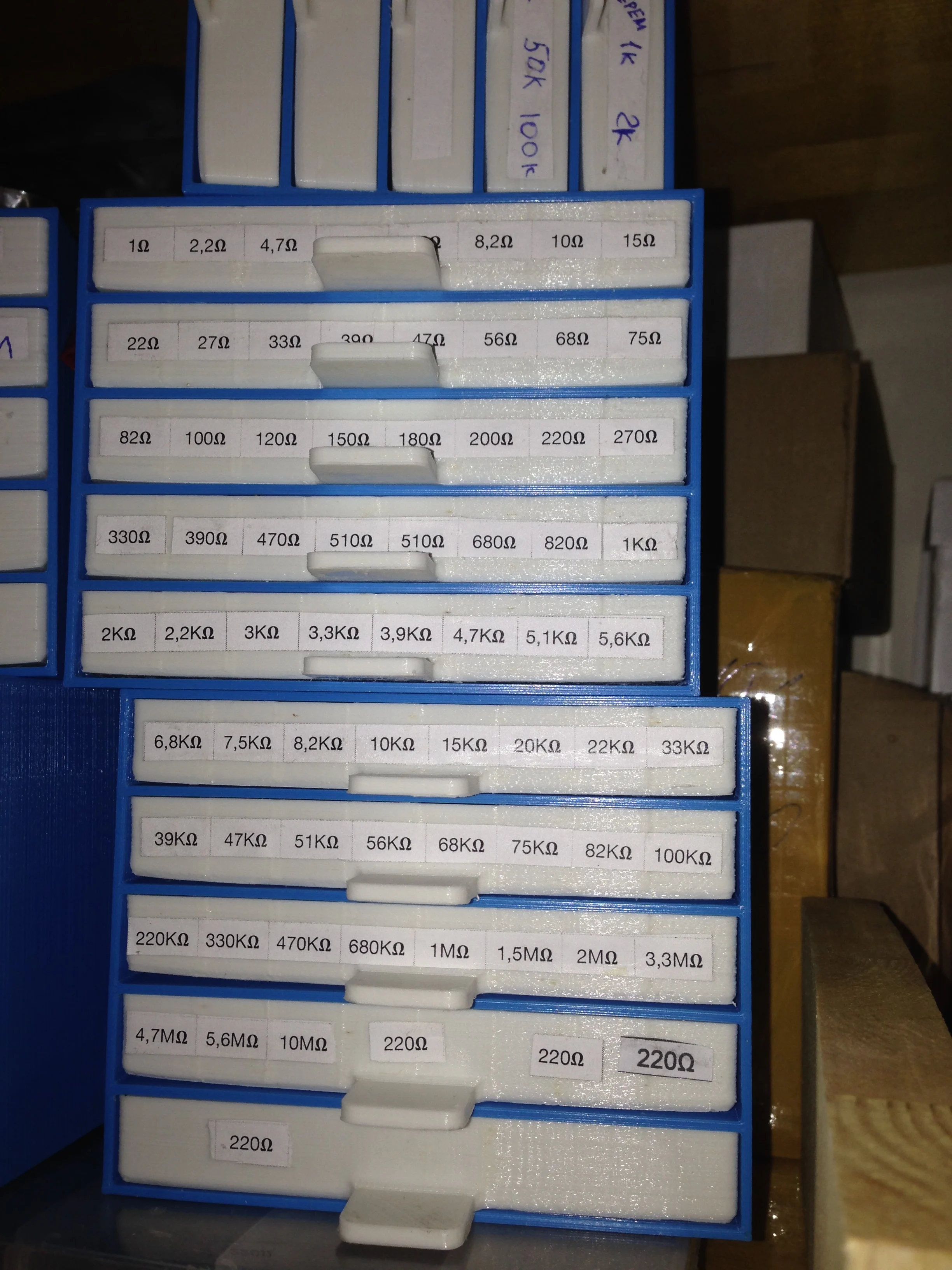 Storage Box resistor, capacitor, drawer, small parts drawers (customizable), storage, smd with stop lock, no accidental open.