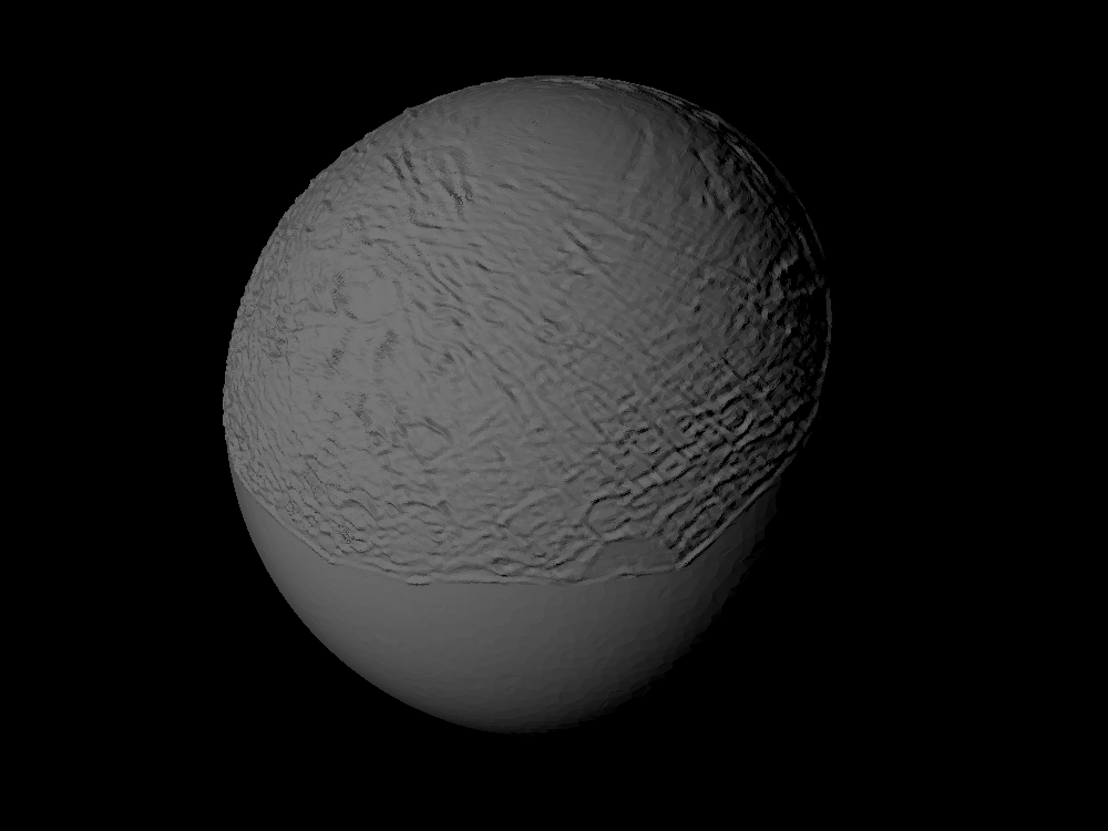 Oberon with approximate topography scaled one in ten million