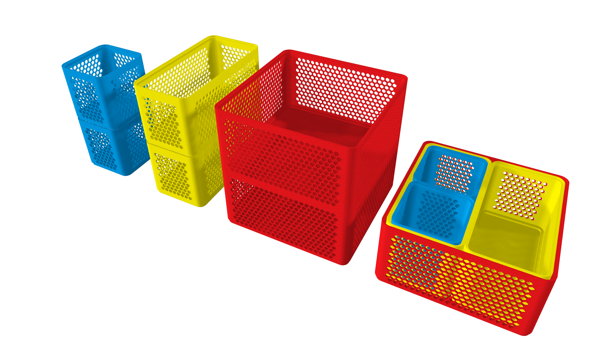Stackable storage boxes, box-in-box (small, medium, large)