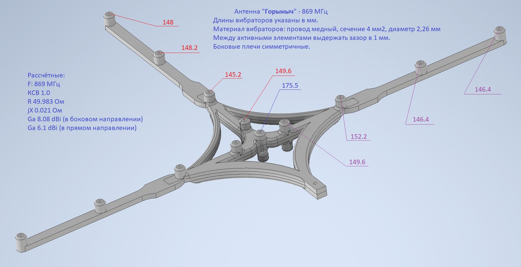 Yagi 13 elements 868 MHz Яги 13 элементов 868 МГц антенна "Горыныч"