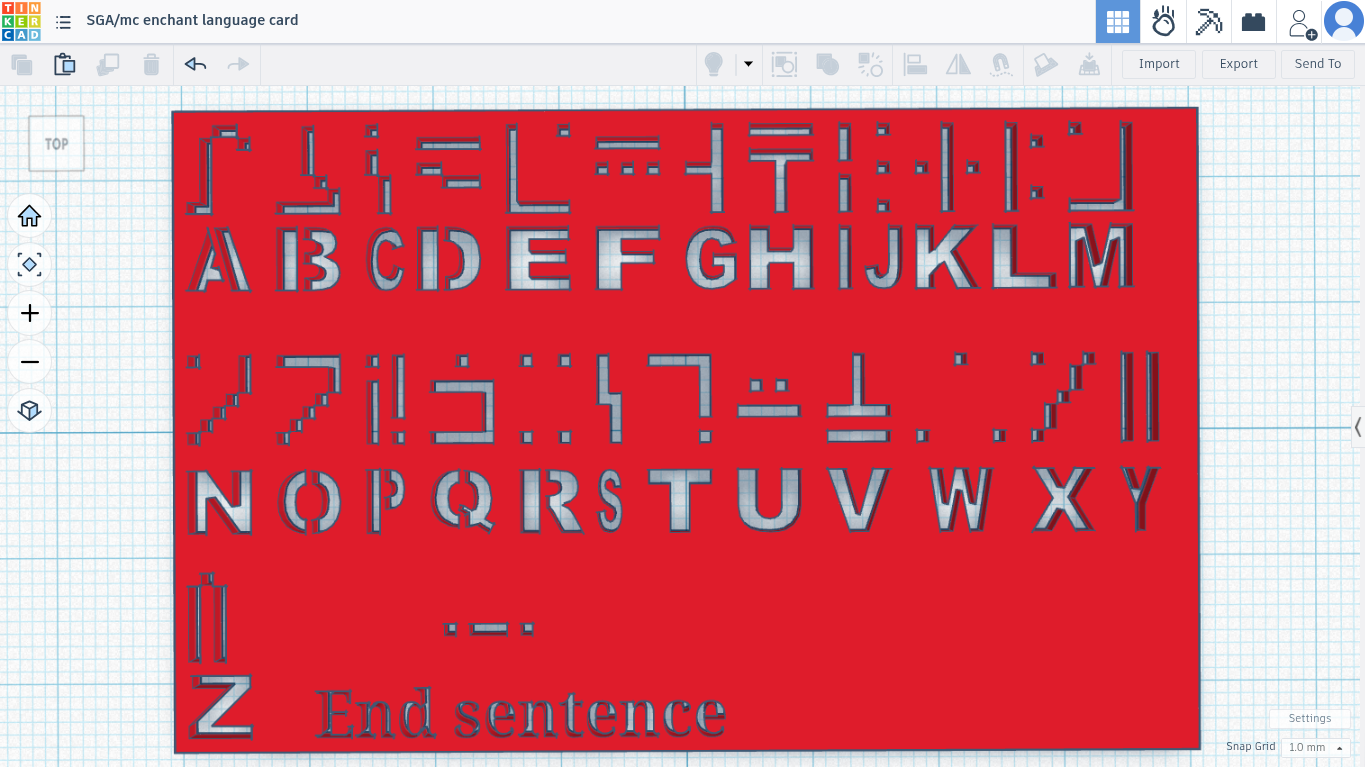 Minecraft Enchant Language / Standard Galactic Alphabet stencil card