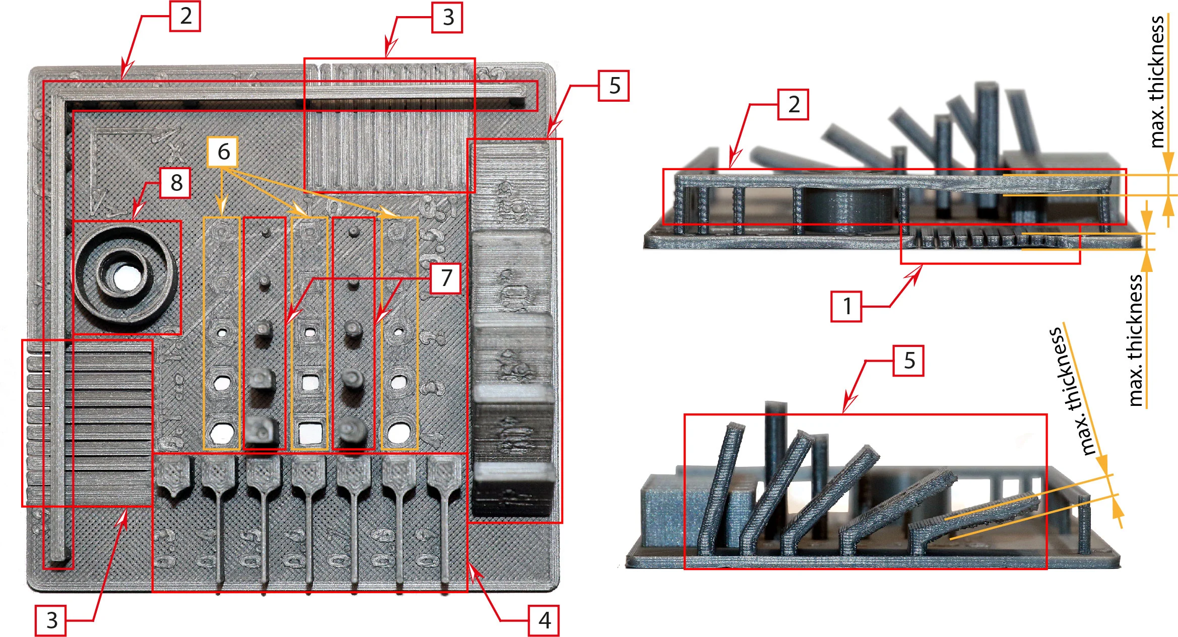Test object with elements of the standard DIN EN ISO / ASTM 52902