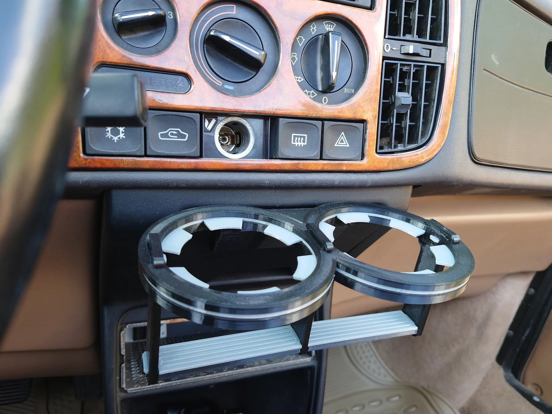 Saab 900 Double Cup Holder with Flaps for Larger Water Bottles Etc.