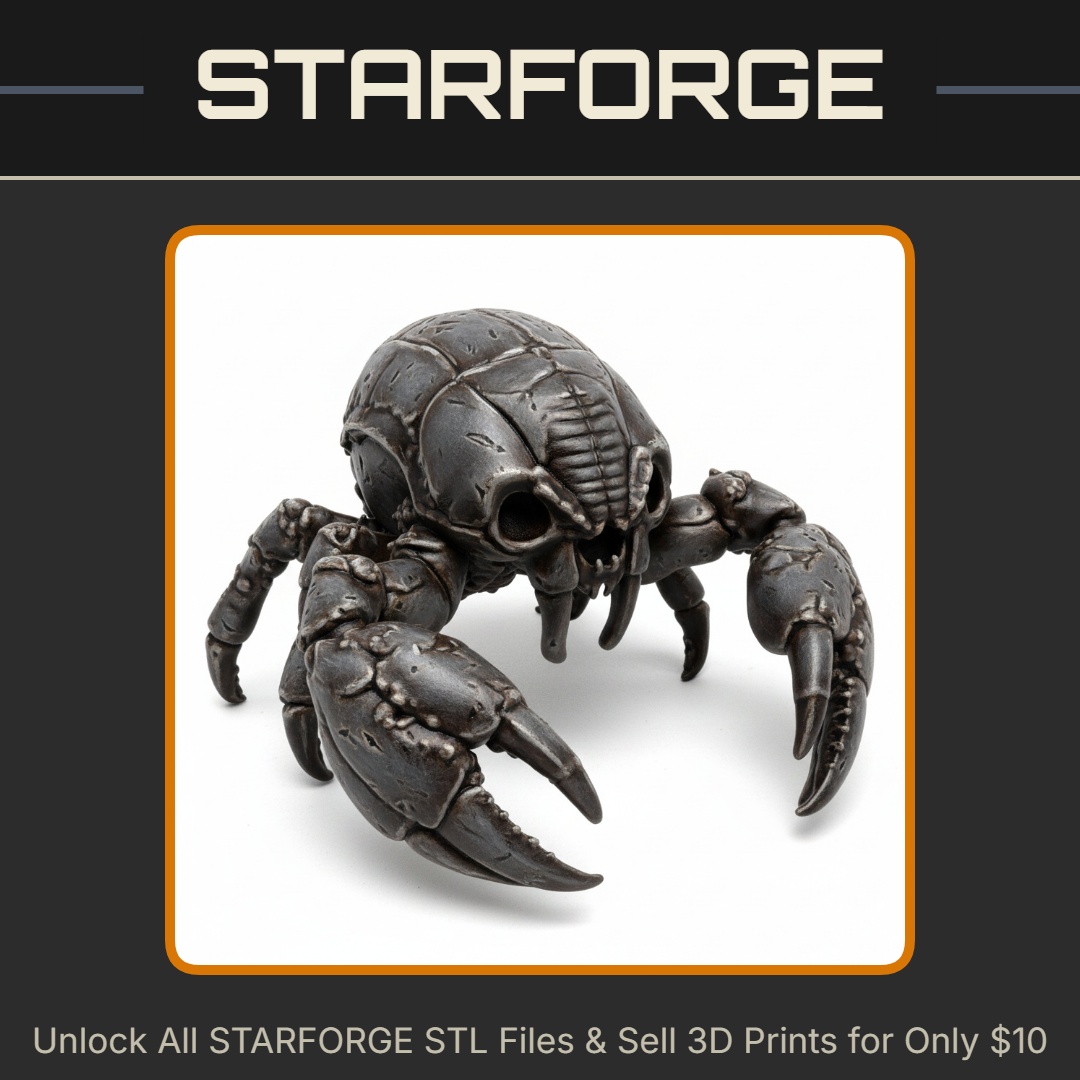 28mm Ancient Hermitaur Crab Creature with Detailed Claws and Segmented Shell StarForge Kits 3D Print STL File
