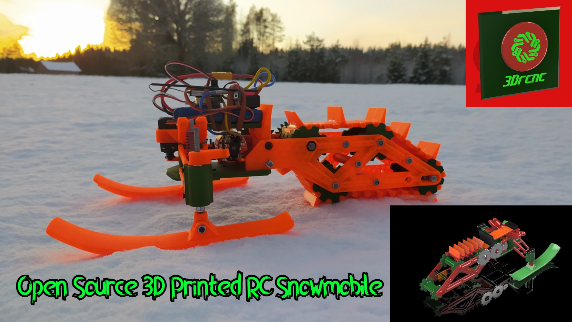 Open Source 3D Printed RC Snowmobile (Using open rc f1 electronics)