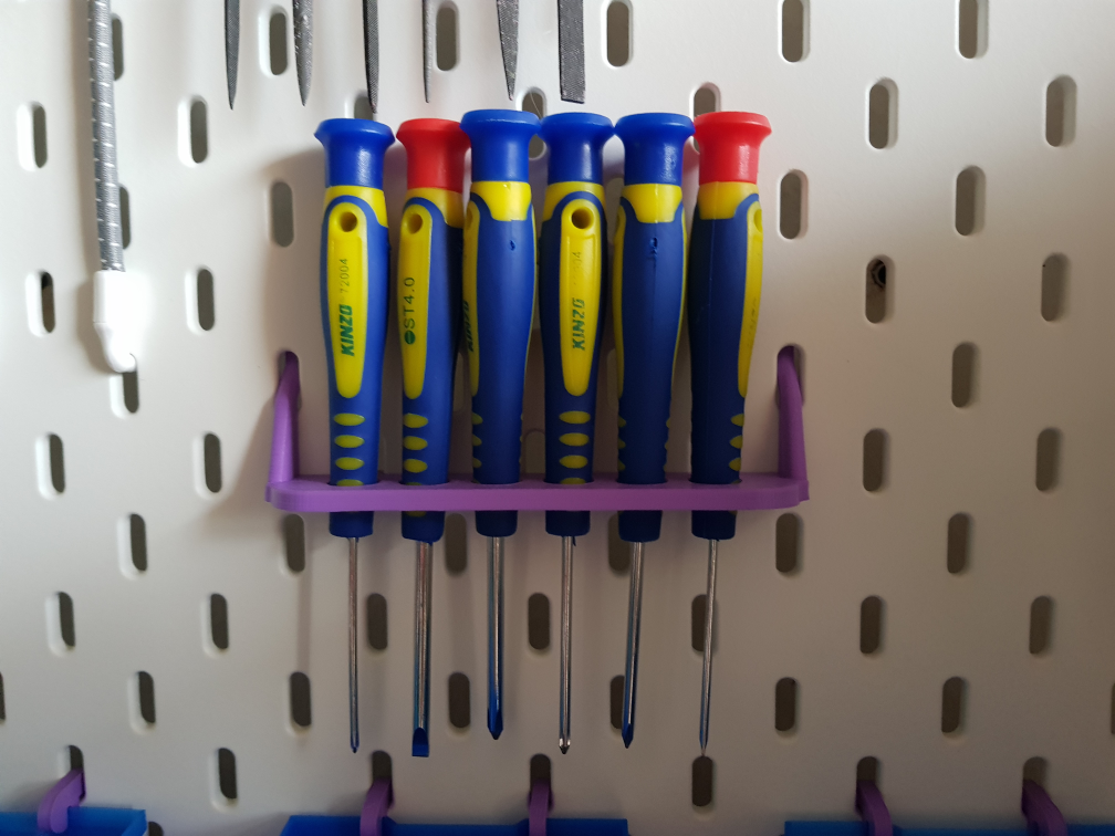 Screwdriver holder for IKEA SKADIS (SKÅDIS) pegboard, 6 smaller screwdrivers