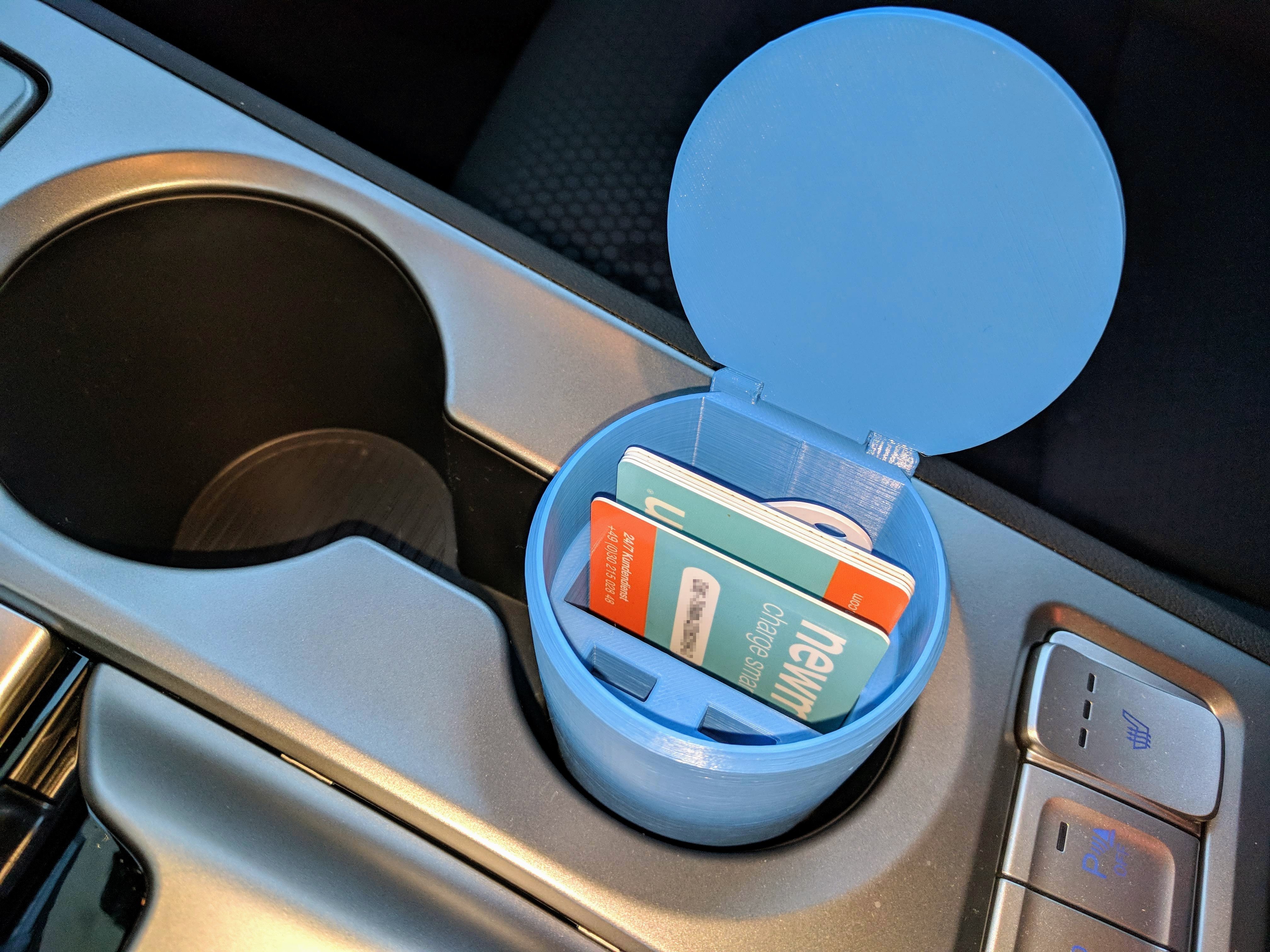 Electric vehicle charging cards holder for cupholder