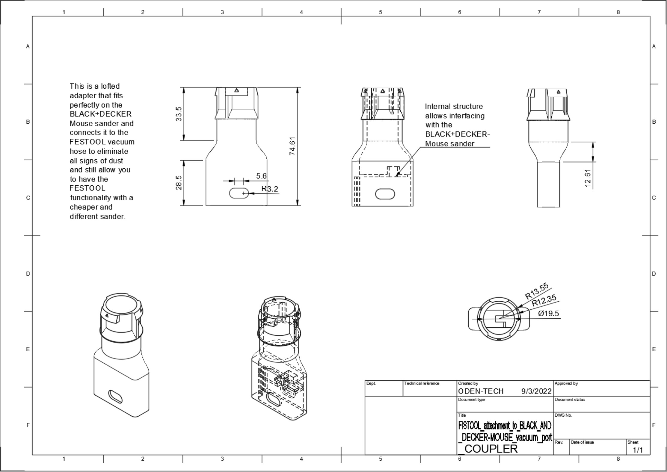 FESTOOL Hose Adapter For BLACK AND DECKER Mouse
