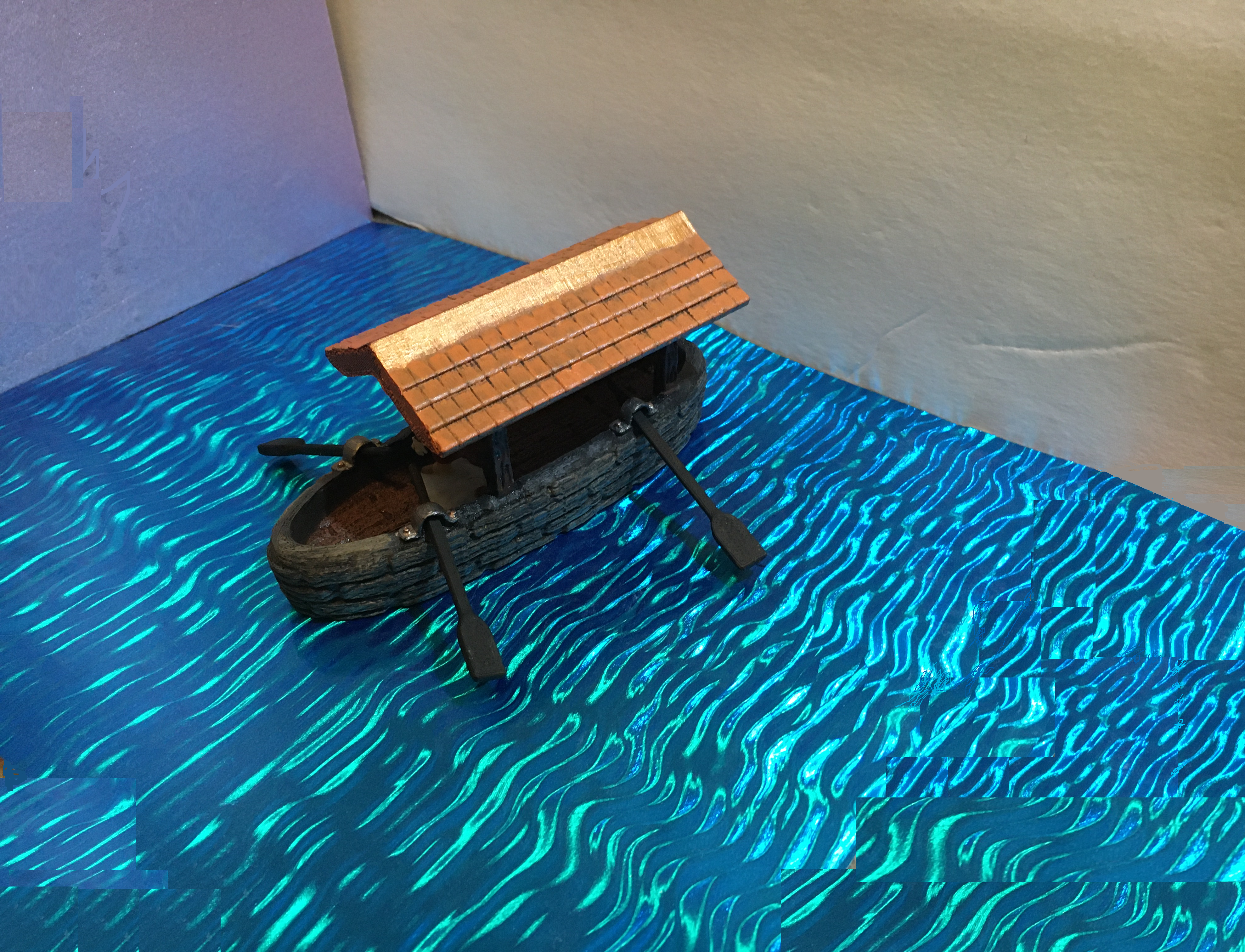 Miniature Covered Boat with Oars