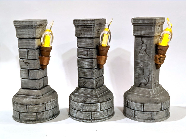 Stone Pillar with Flickering Torch