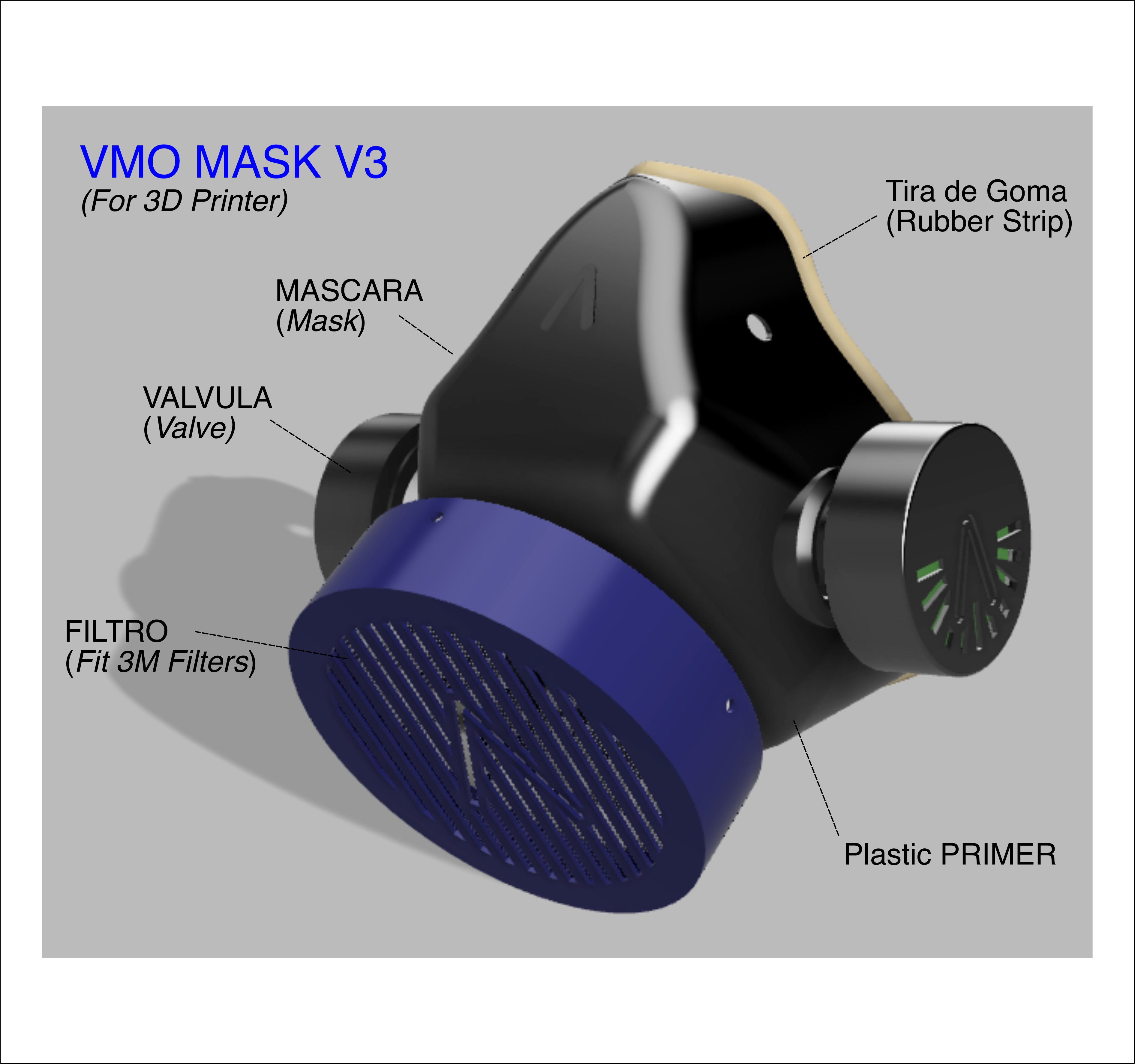 VMO MASK V3 - 3D-PRINTED PROTECTIVE - CORONAVIRUS COVID-19 (IMPROVED VERSION)