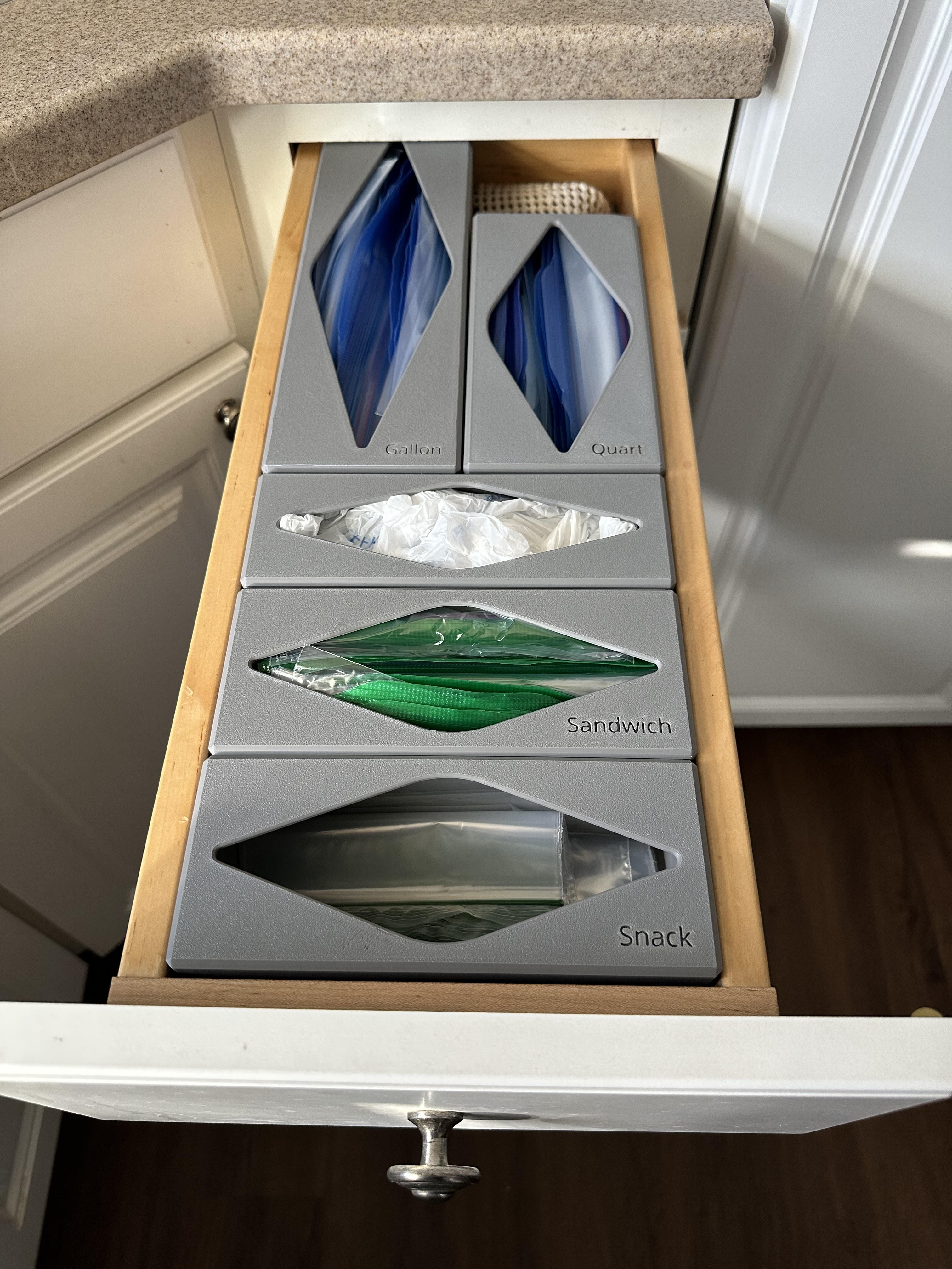 Zip Lock bag organizers for kitchen drawer