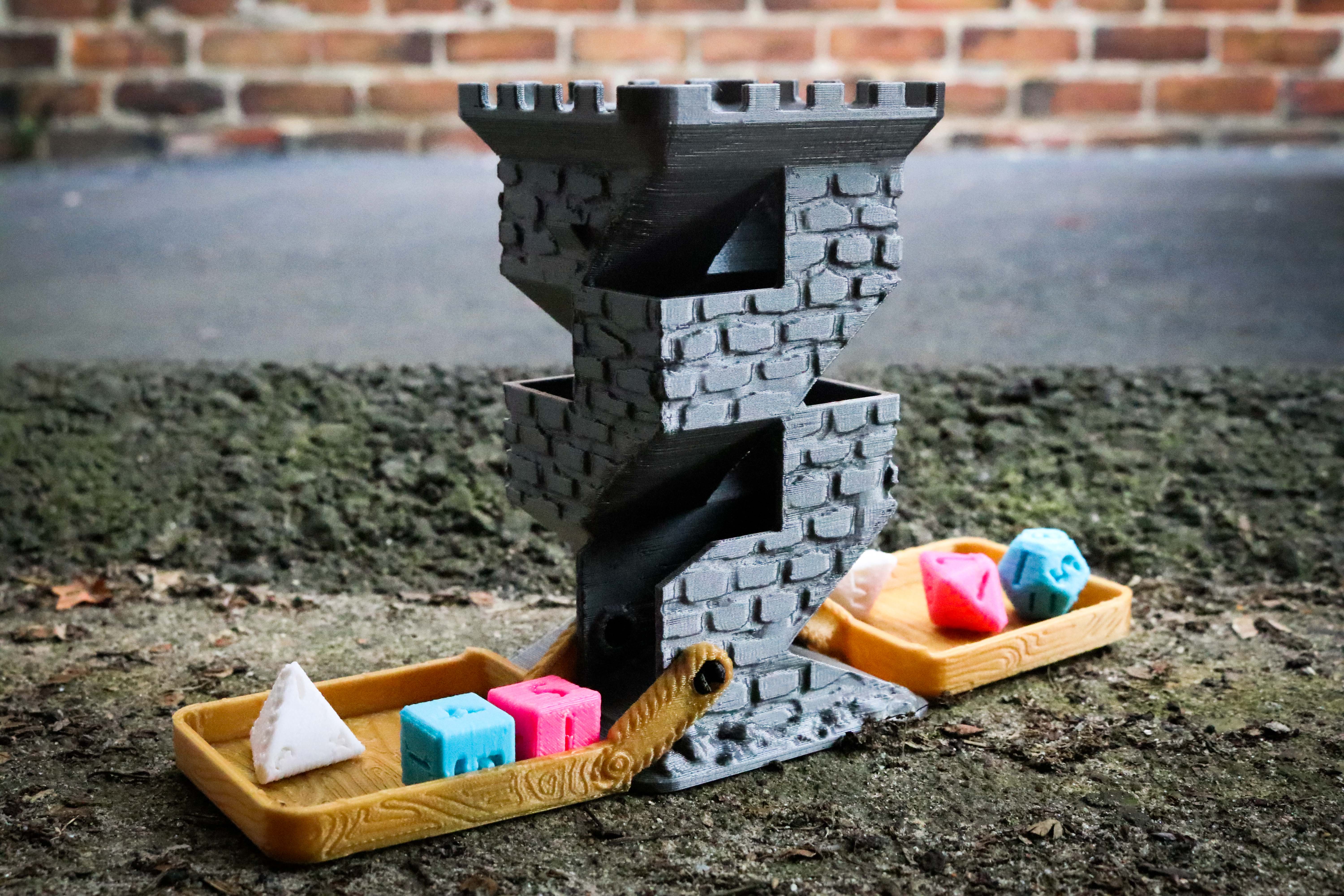 Brick Dice Tower with Fold-Up Wooden Drawbridges