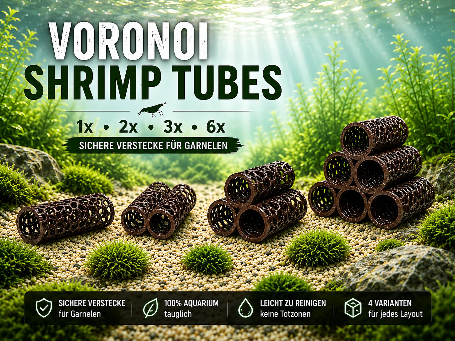 Voronoi Garnelenröhren-Set 1x, 2x, 3x & 6x Verstecke