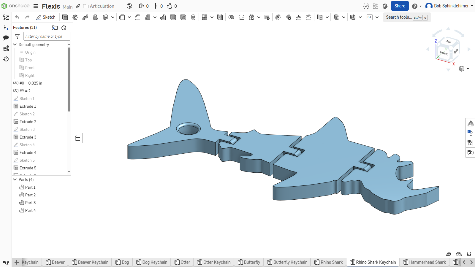 Rhino Shark flexi keychain