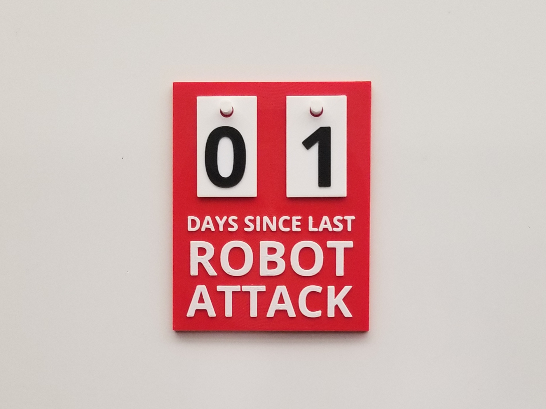 Robot attack safety counter sign with tags