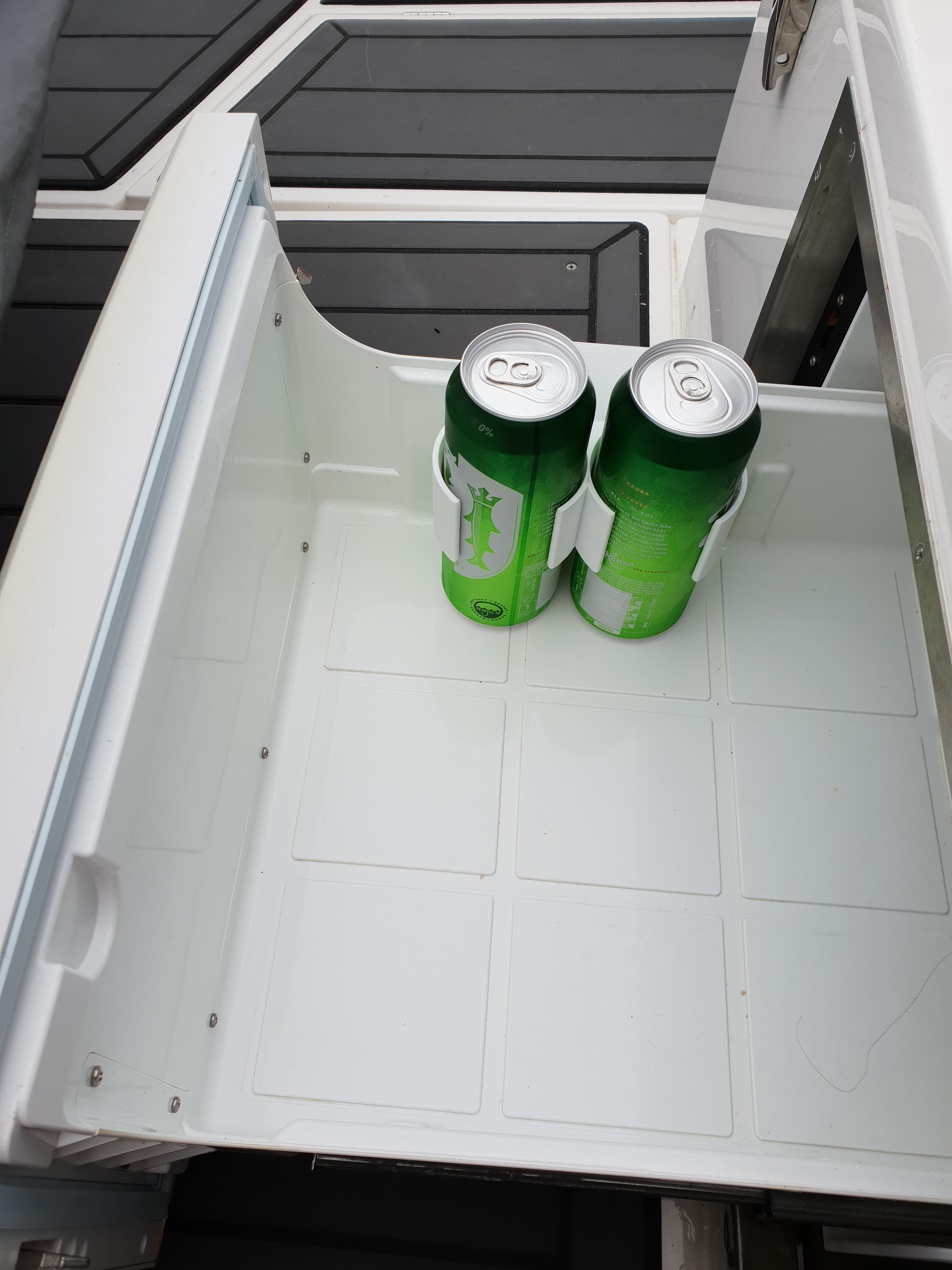 Beer/soda can holder for drawer refrigerator