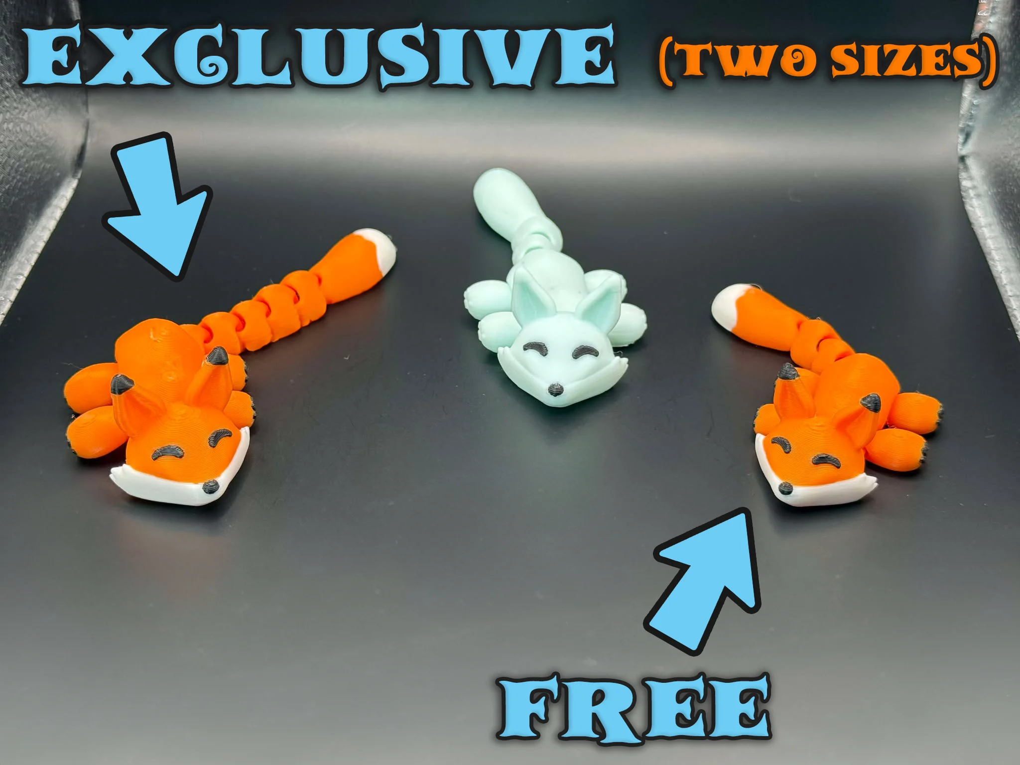 Cute Tiny Articulated Kawaii Fox (2 tail lengths)