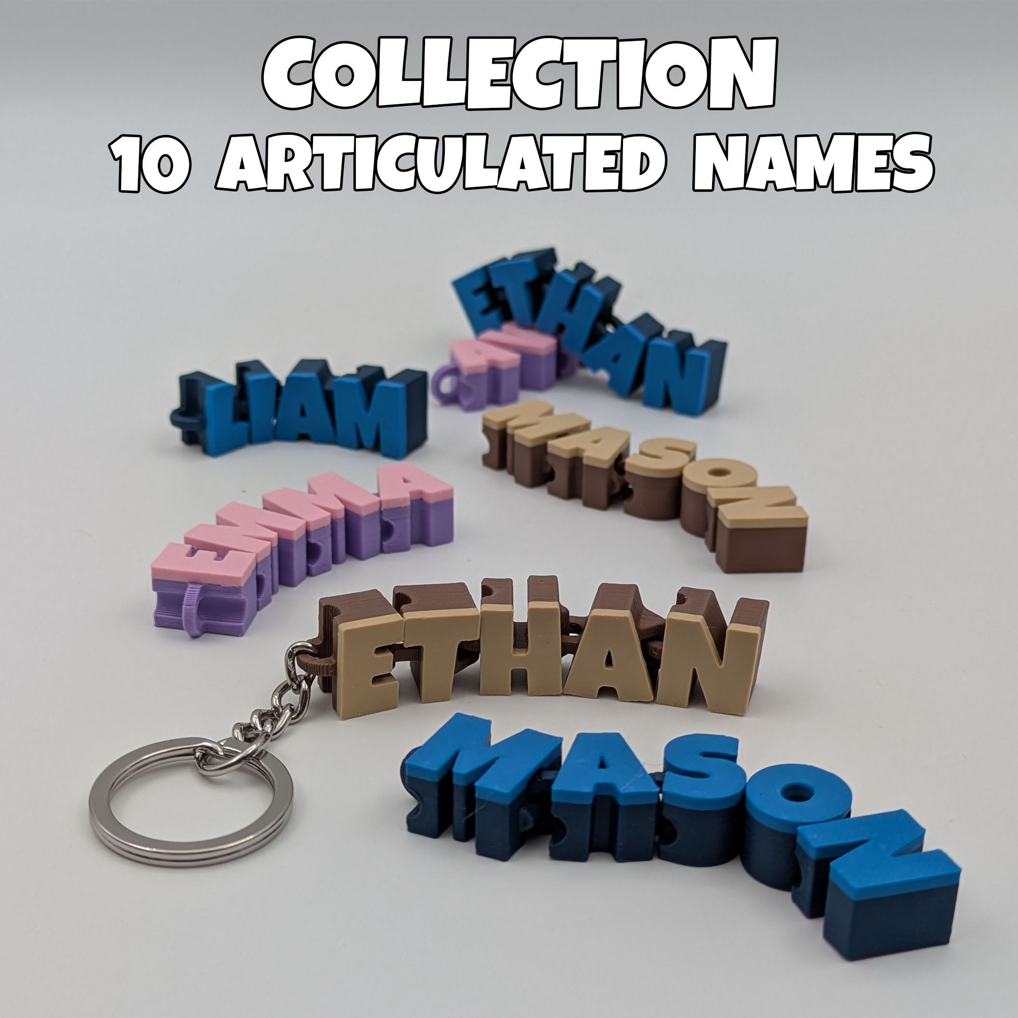 Articulated Name Keychain Collection - 10 most popular names