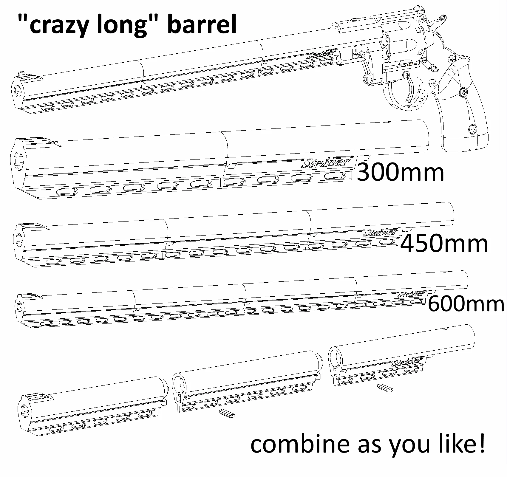 Prop Gun | Revolver - Single Action | variable length barrel