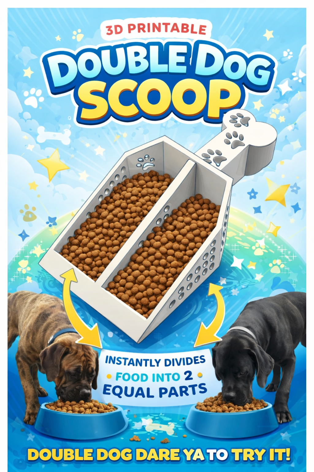 Double Dog Scoop! The 3D printable double dog food scooper - Pet Accessories - Food Scoop