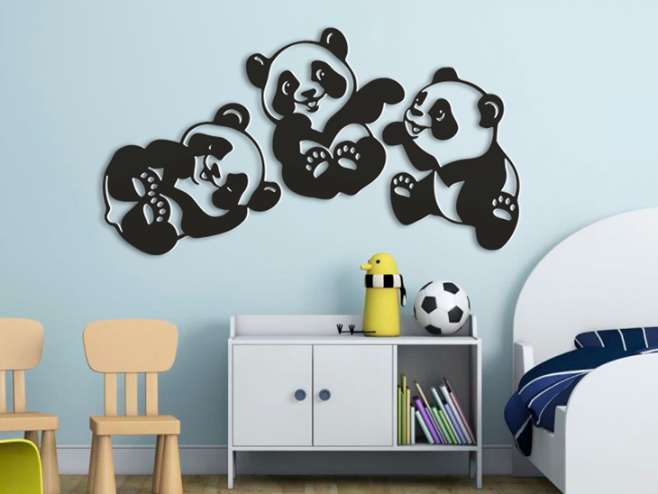 Three laughing panda babies