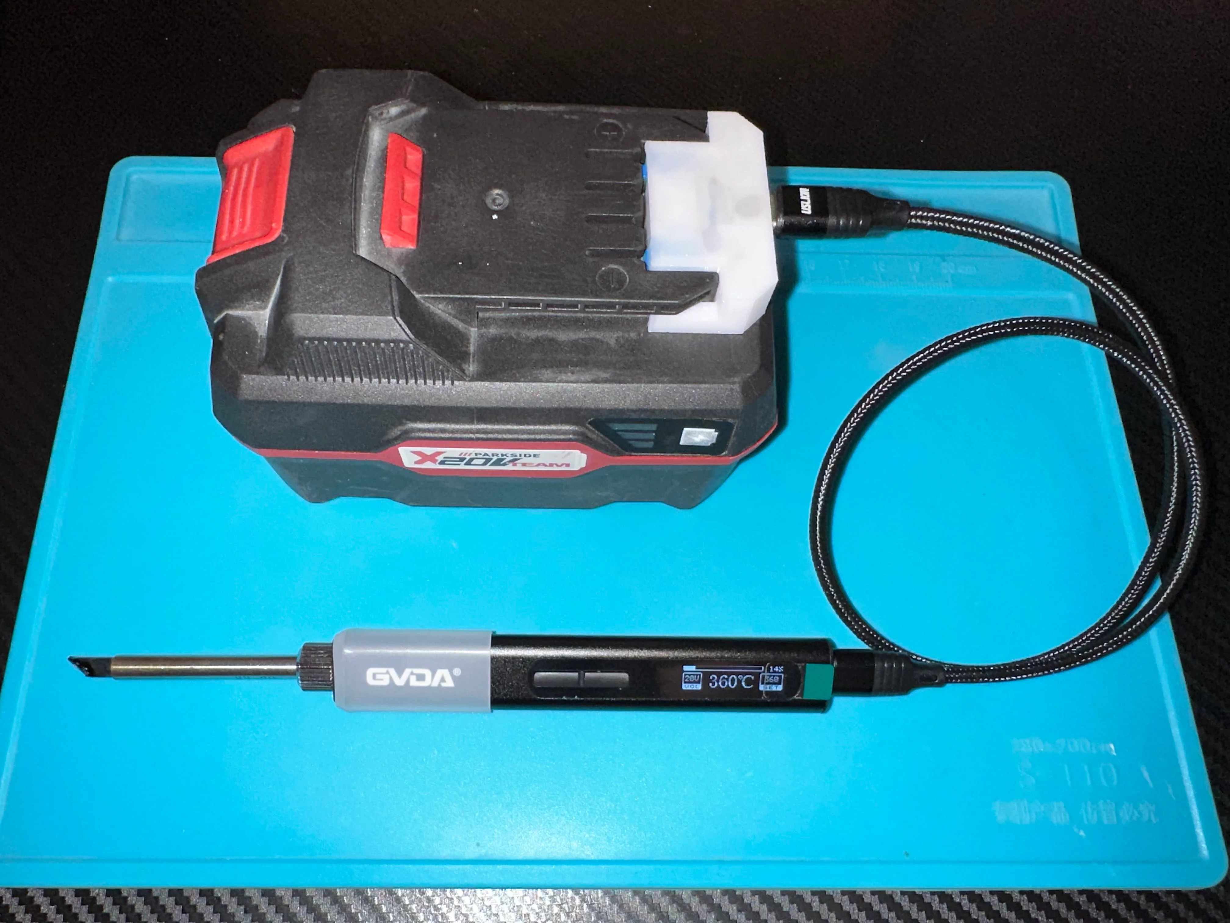 Parkside x20v battery to USB Type-C adapter for soldering iron