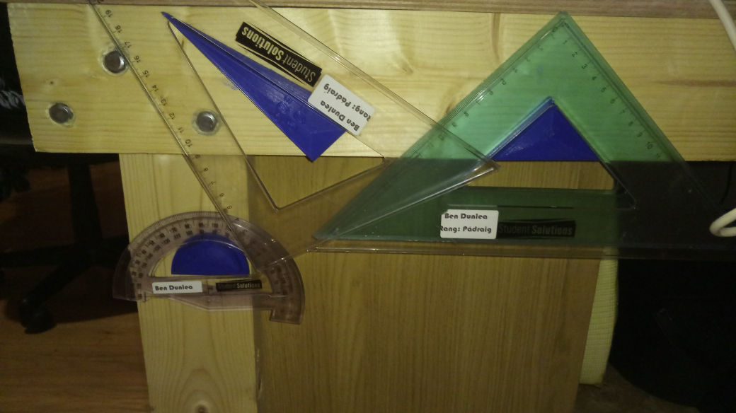 Drawing equipment wall mounts, protractor & set squares