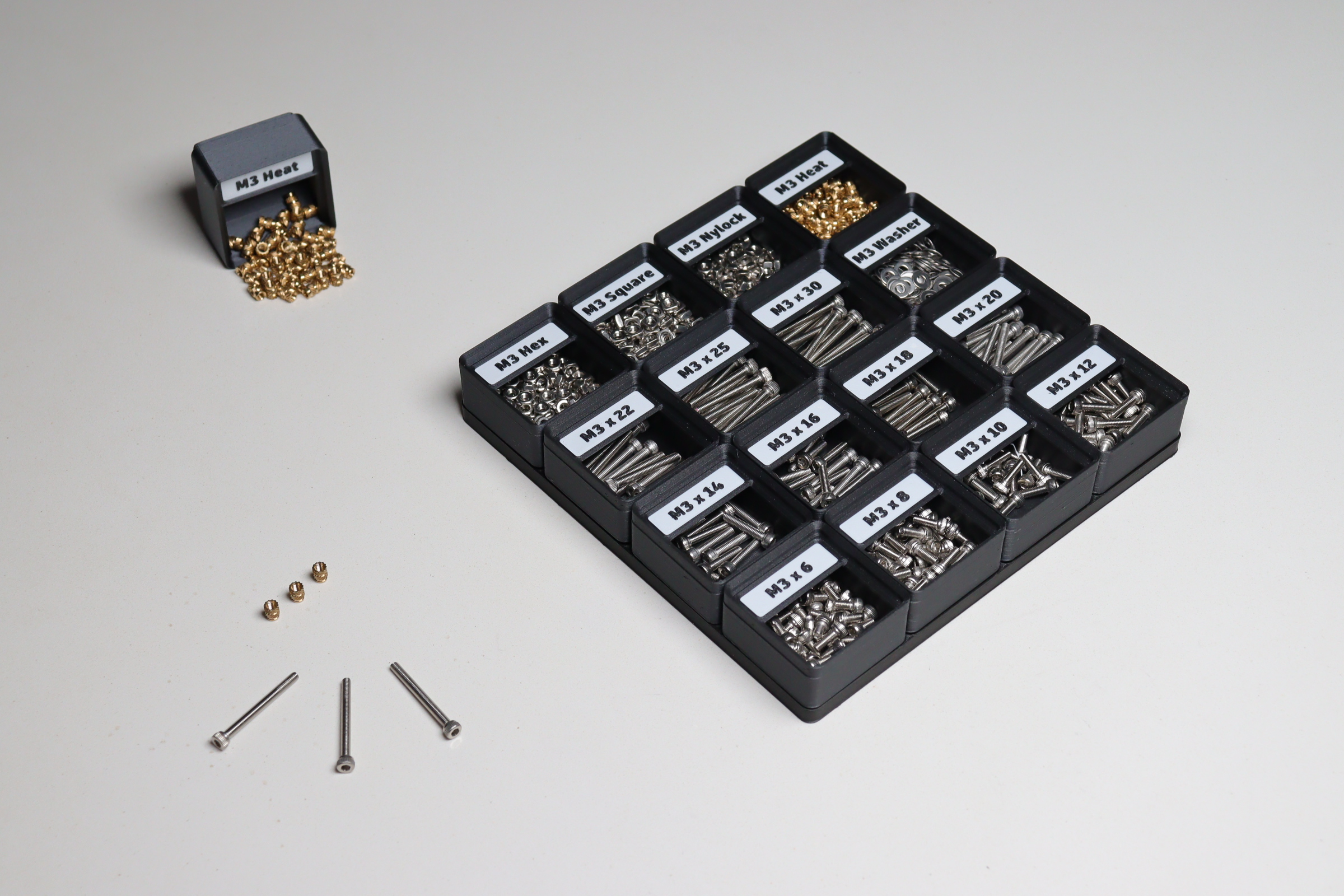 Gridfinity M3 Fastener Bins with Printed Labels