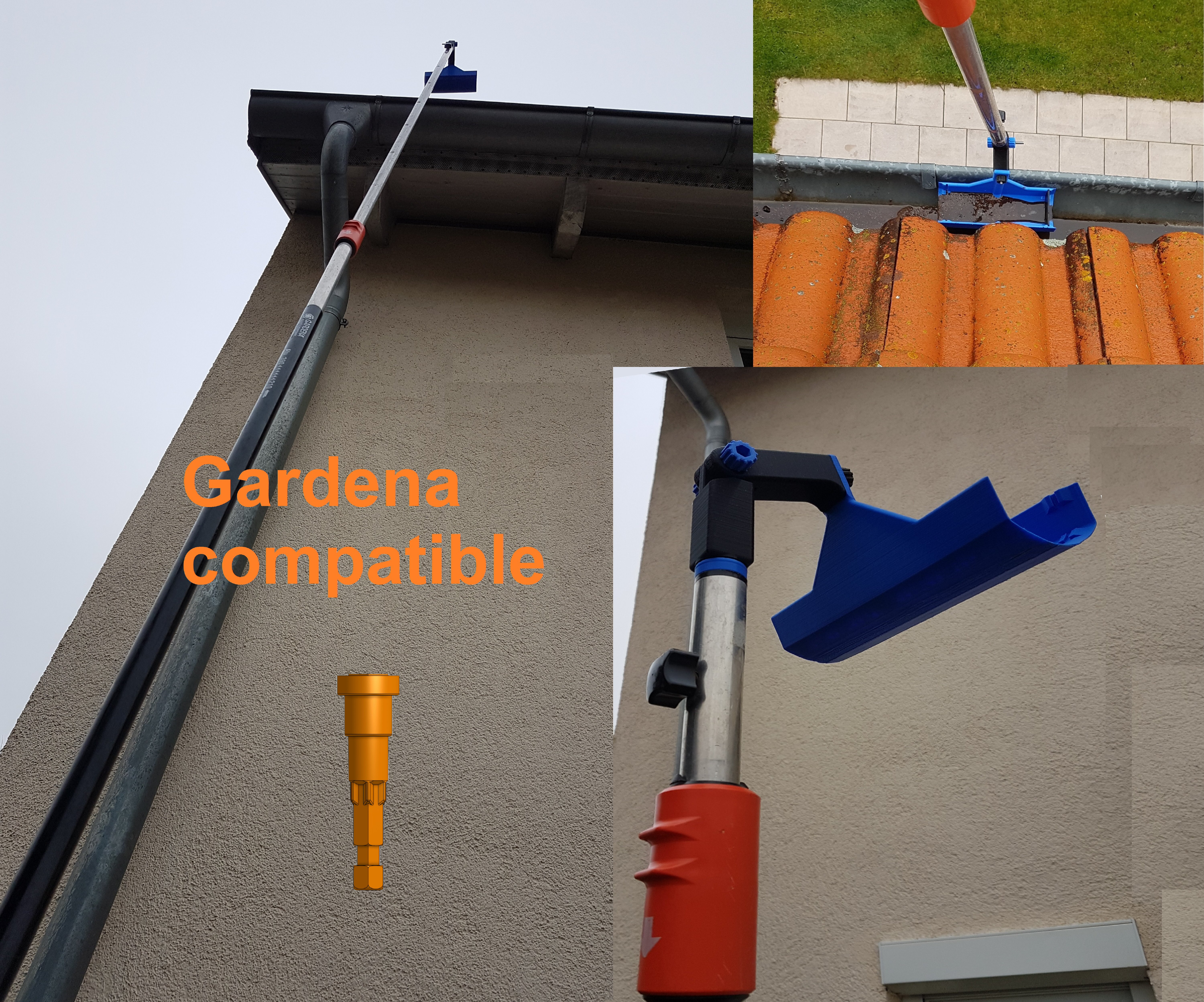 Rain Gutter Cleaner - Gardena and Painter pole compatible