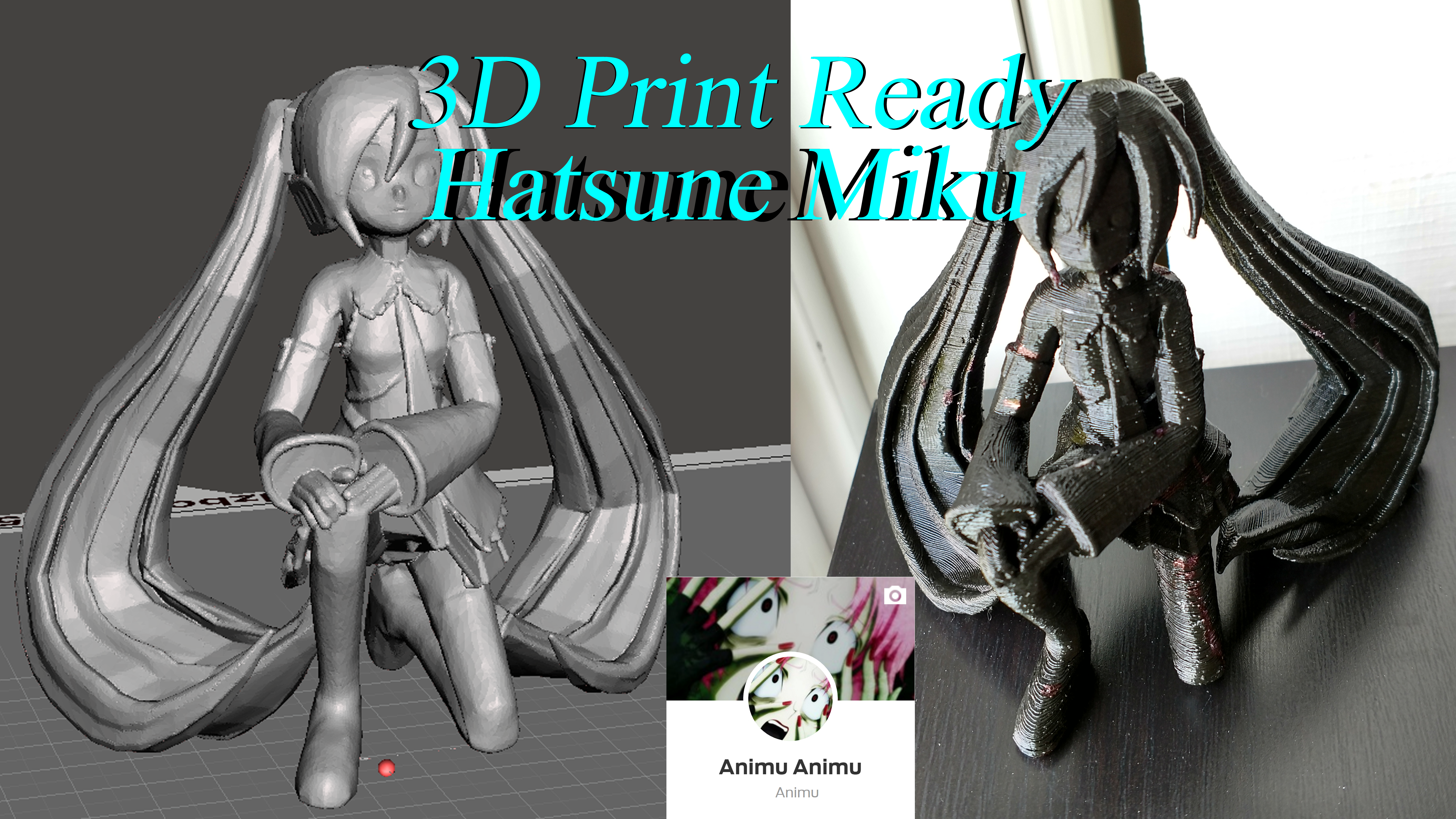3D PRINT READY!! Miku Hatsune crouching